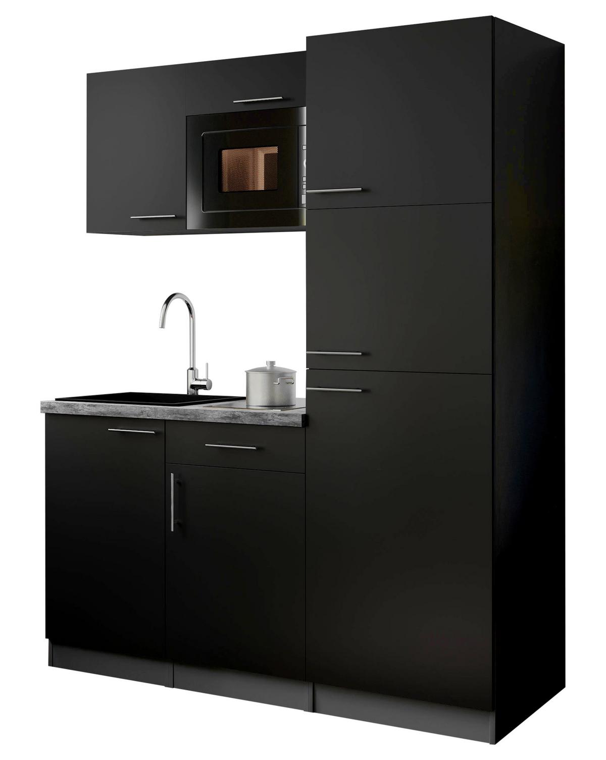 Küchenblock Oliver m. Geräten Schwarz - Schwarz/Grau, Trend, Holzwerkstoff/Metall (160cm) - Respekta