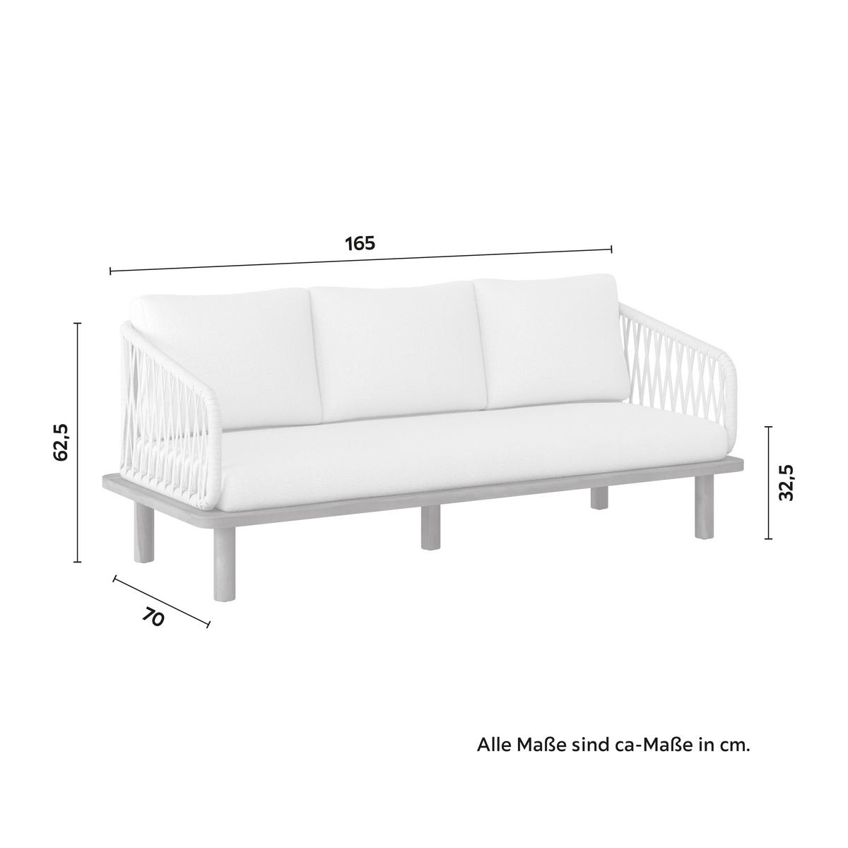 Loungegarnitur Mara Creme Echtholz/Textil/Metall - Weiss/Teakfarben, Modern, Holz/Textil (165/62,5/70cm) - Bessagi Garden