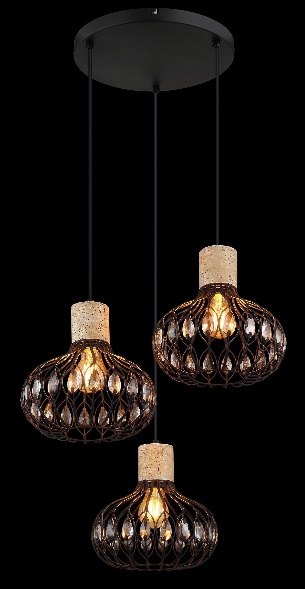 HÄNGELEUCHTE 15778-3HR DORTHY - Klar/Schwarz, Design, Glas/Kunststoff (47/150cm) - Globo