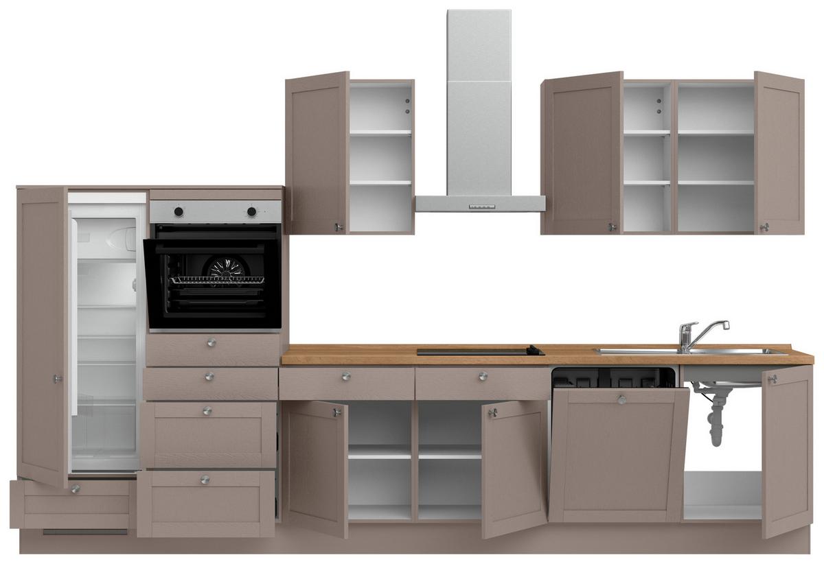 Küchenleerblock Frame Low o. Geräte Beigebraun - Edelstahlfarben/Eichefarben, MODERN, Holzwerkstoff/Metall (360cm) - Nobilia