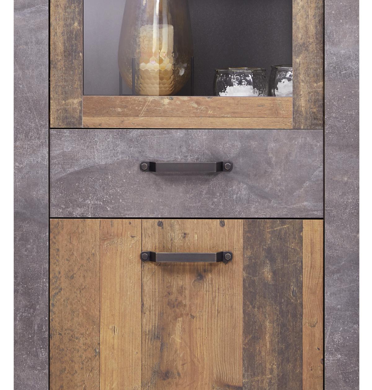 Vitrină Ontario - gri închis/culoare lemn stejar, Trend, sticlă/material pe bază de lemn (71,4/200/41,5cm) - Modern Living