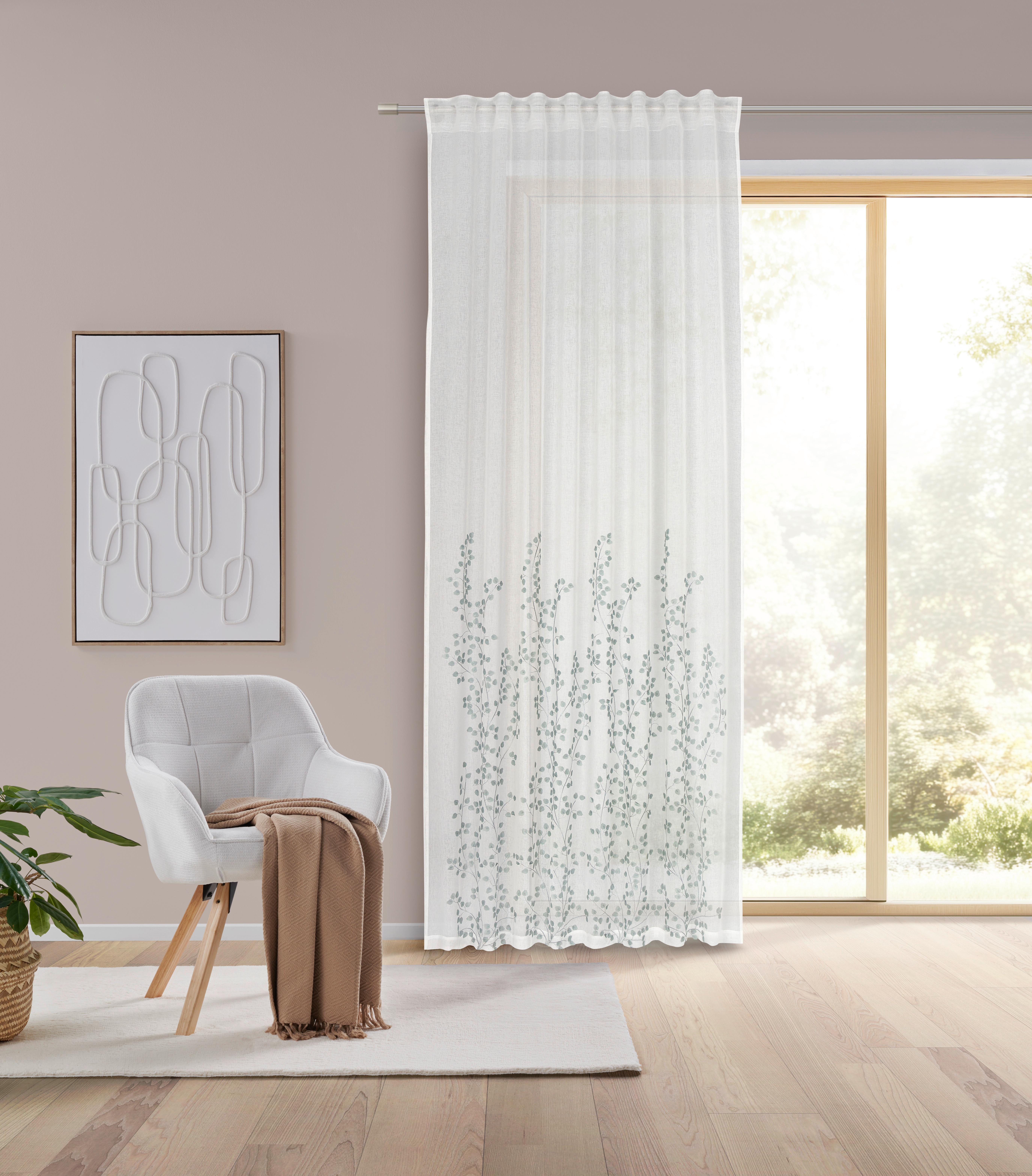 GARDINLÄNGD LIVIE - vit/ljusgrön, Basics, textil (135/245cm) - Mömax