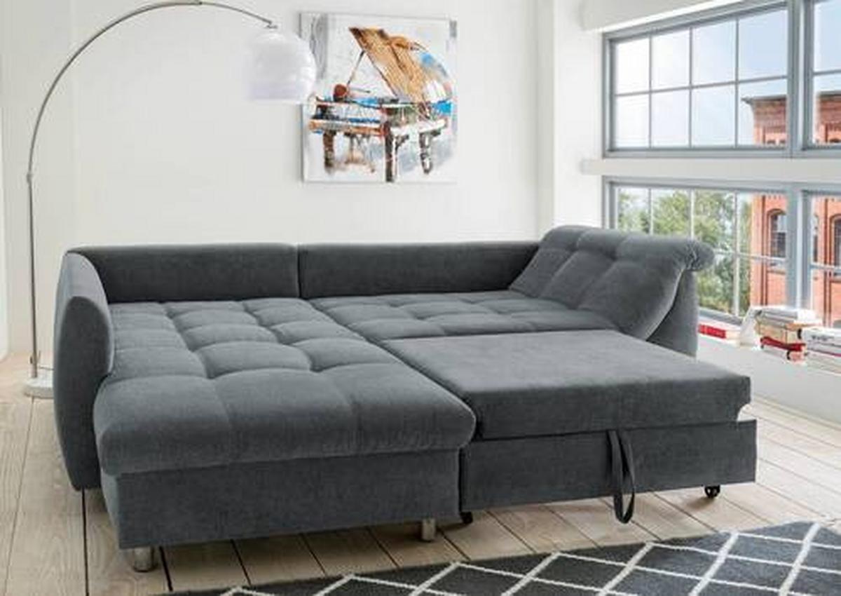 Sedežna Garnitura Agira, Antracit, Ležišče - barve kroma/modra, Design, umetna masa/tekstil (190/250cm) - Modern Living