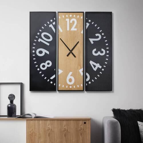 Wanduhr "Giorgia", schwarz/hellbraun - Schwarz/Naturfarben, MODERN, Metall (100/100/2cm) - Bessagi Home