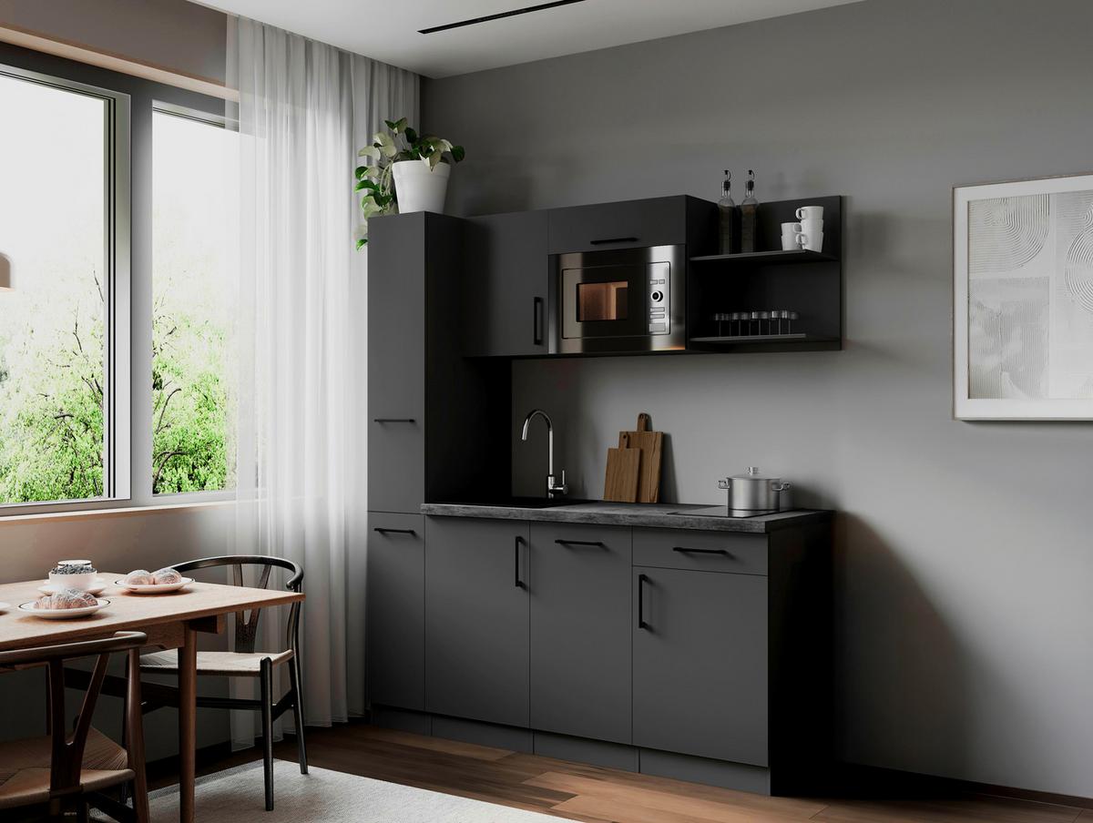 Küchenblock Oliver m. Geräten Grau - Grau, Trend, Holzwerkstoff/Metall (175cm) - Respekta