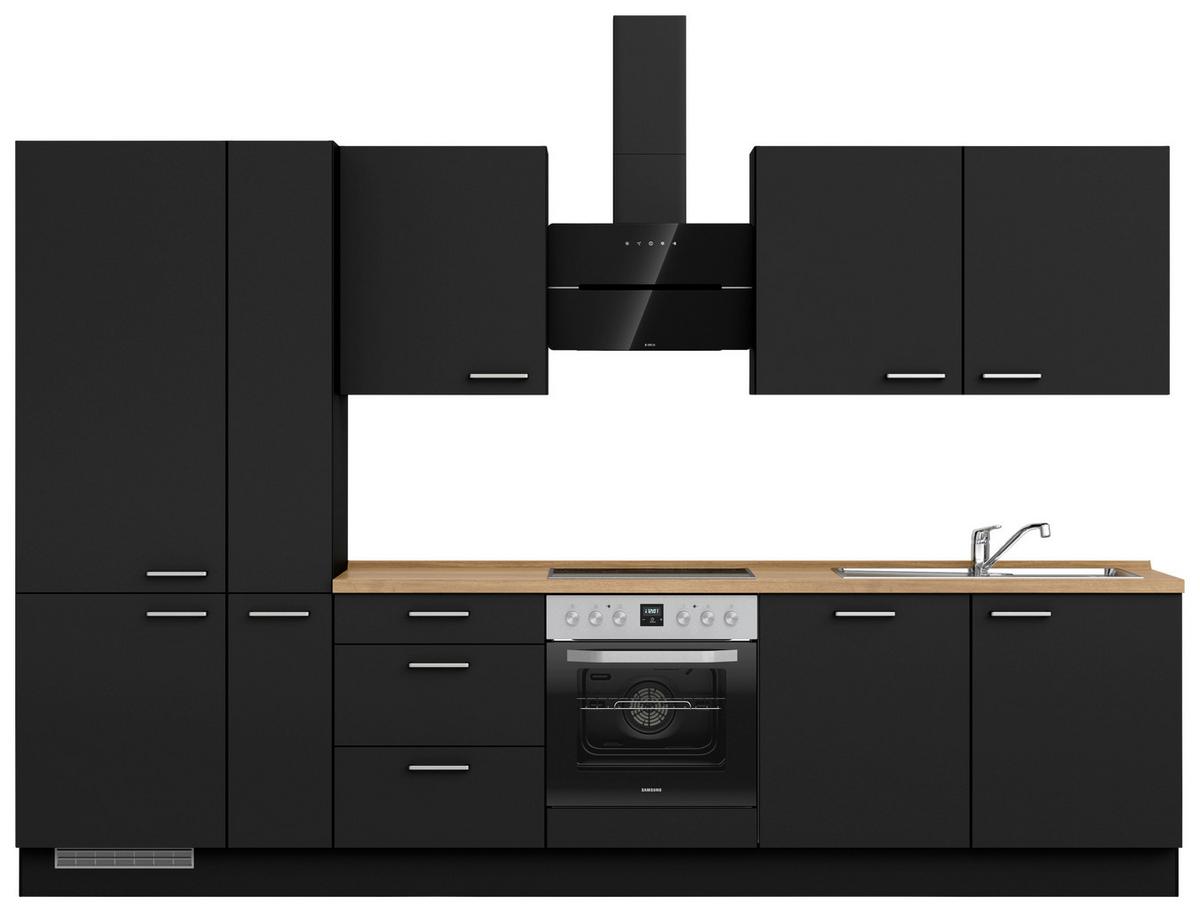 Küchenblock Touch High m. Geräten Schwarz - Edelstahlfarben/Eichefarben, MODERN, Holzwerkstoff/Metall (330cm) - Nobilia