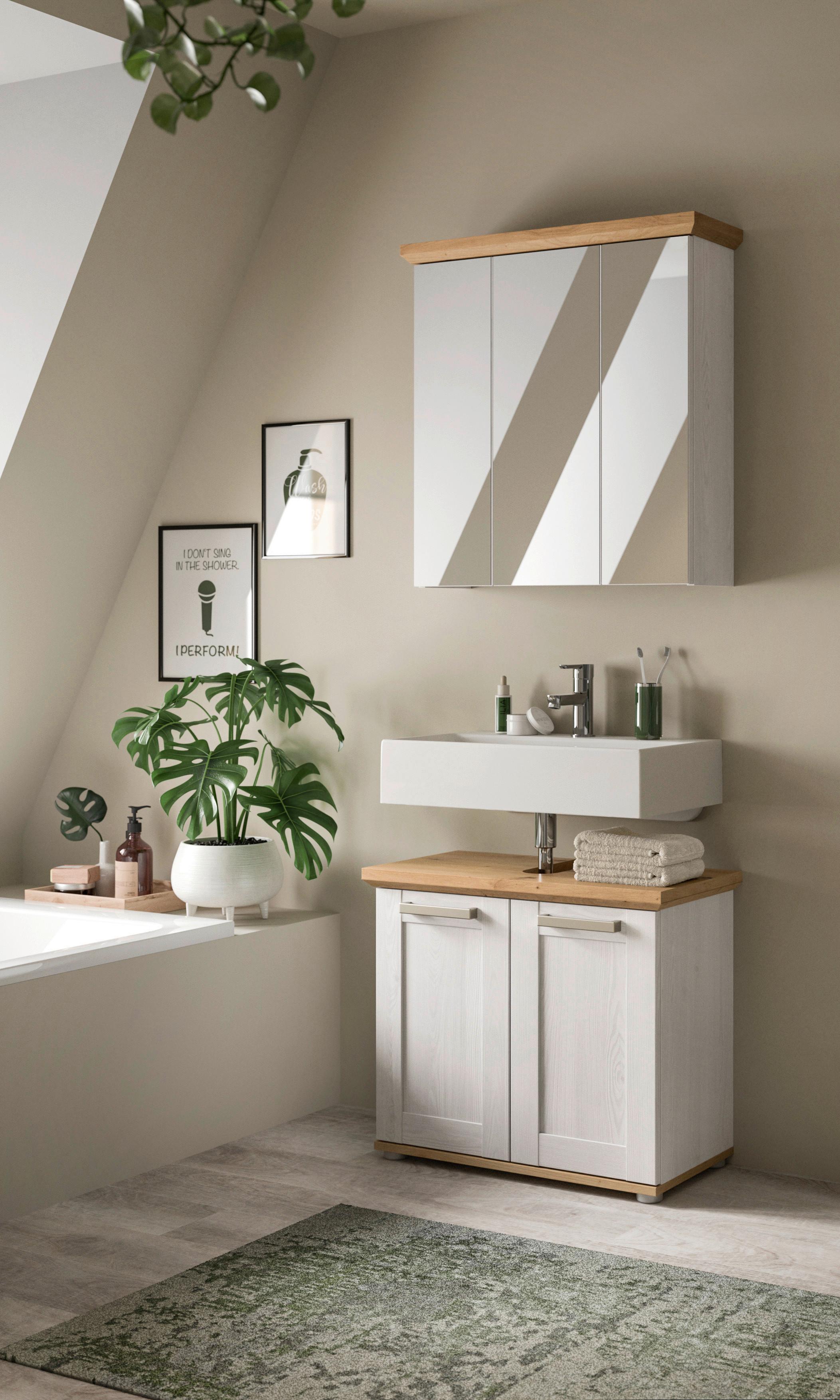 Badezimmer Verona Lärchenfarben/Eiche Artisan - Silberfarben/Lärchefarben, Trend, Glas/Holzwerkstoff (69cm) - MID.YOU
