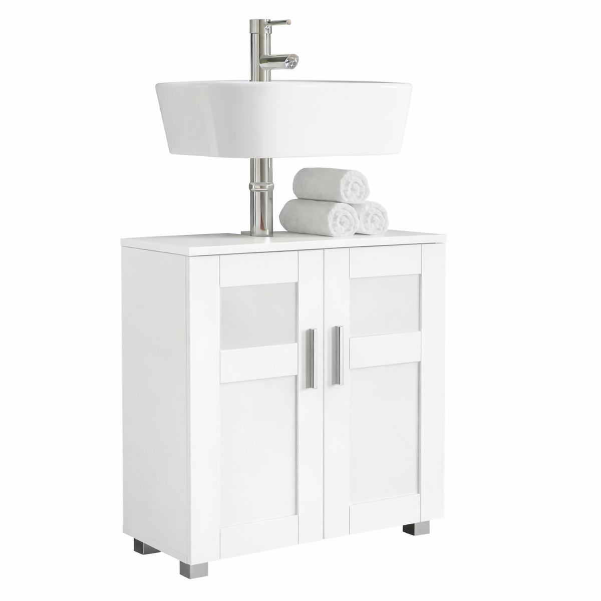 Waschbeckenunterschrank Nilari - Weiss/Silberfarben, Trend, Glas/Holzwerkstoff (60/60/29cm) - MID.YOU