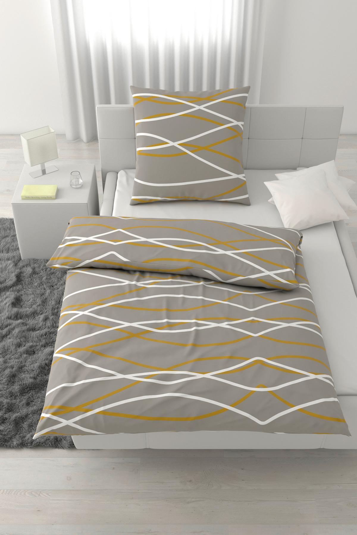 Bettwäsche Welle XL Gold/Grau ca.155x200cm - Goldfarben/Grau, MODERN, Textil (155/220cm) - Mömax