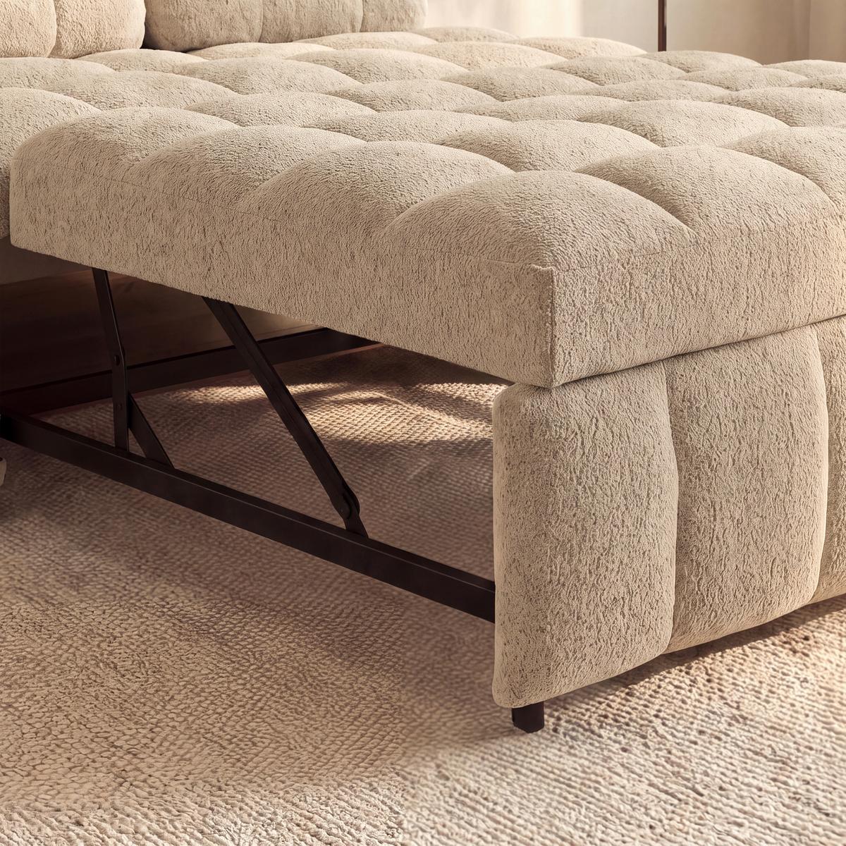 Schlafsofa Liara Webstoff Beige - Beige/Schwarz, MODERN, Holz/Textil (137/87/110cm) - Bessagi Home