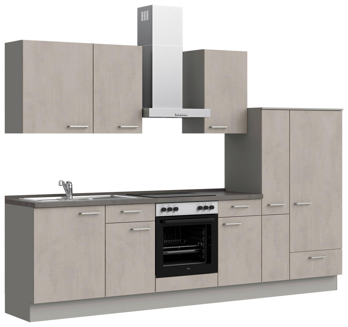 Küchenblock Riva Low m. Geräten Grau - Schieferfarben/Edelstahlfarben, MODERN, Holzwerkstoff/Metall (300cm) - Nobilia