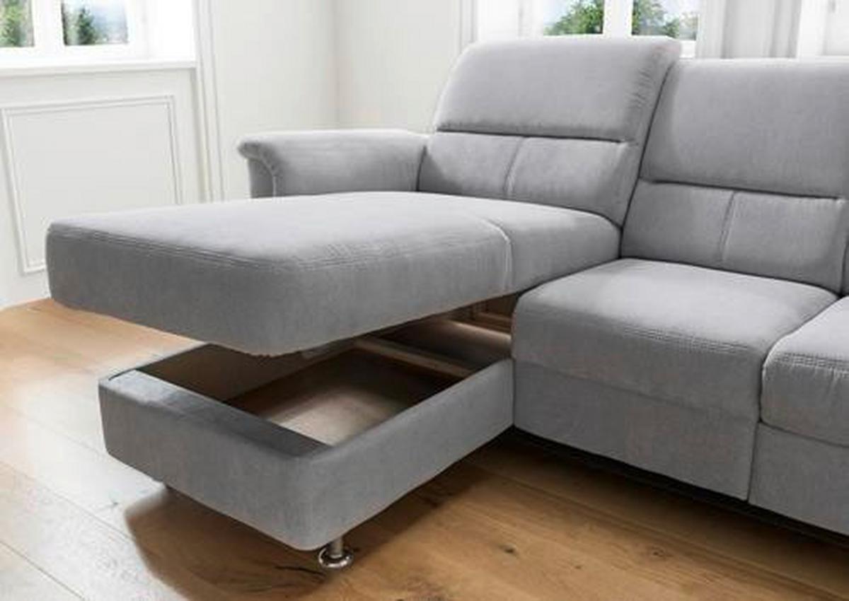 Ecksofa mit Relaxfunktion + USB Anschluss Parole, Mikrof. - Chromfarben/Silberfarben, MODERN, Textil/Metall (165/231cm) - Livetastic