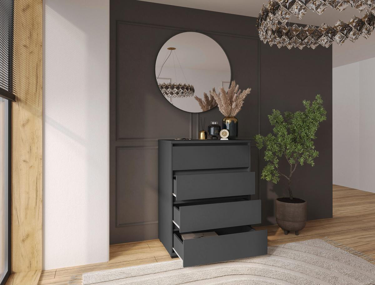 KOMODA LINE - antracytowy, Design, materiał drewnopochodny/tworzywo sztuczne (80/103/48cm) - Carryhome