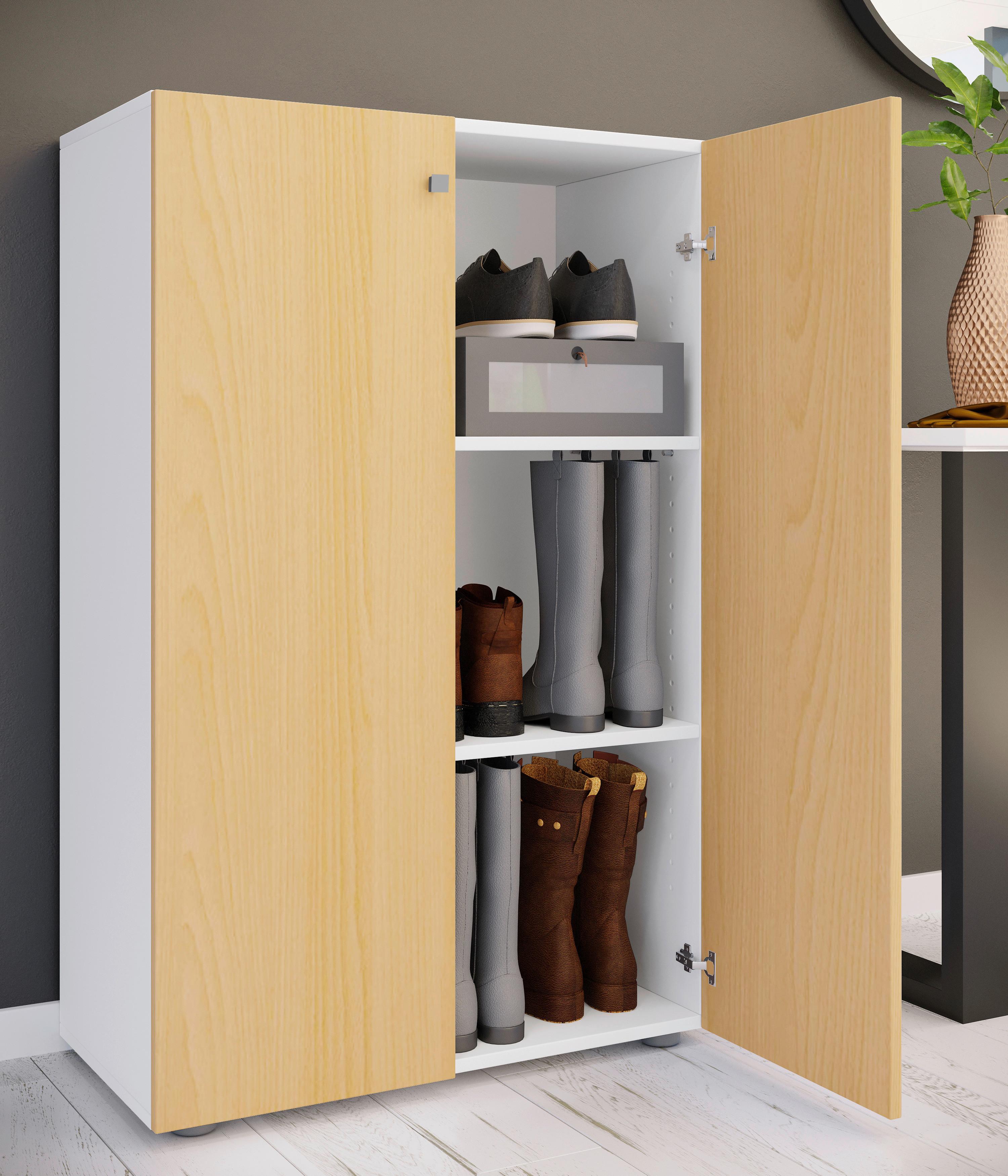 SCHUHSCHRANK LONA XL DT - Weiss/Buchefarben, Design, Holzwerkstoff/Kunststoff (70/110/39cm) - MID.YOU