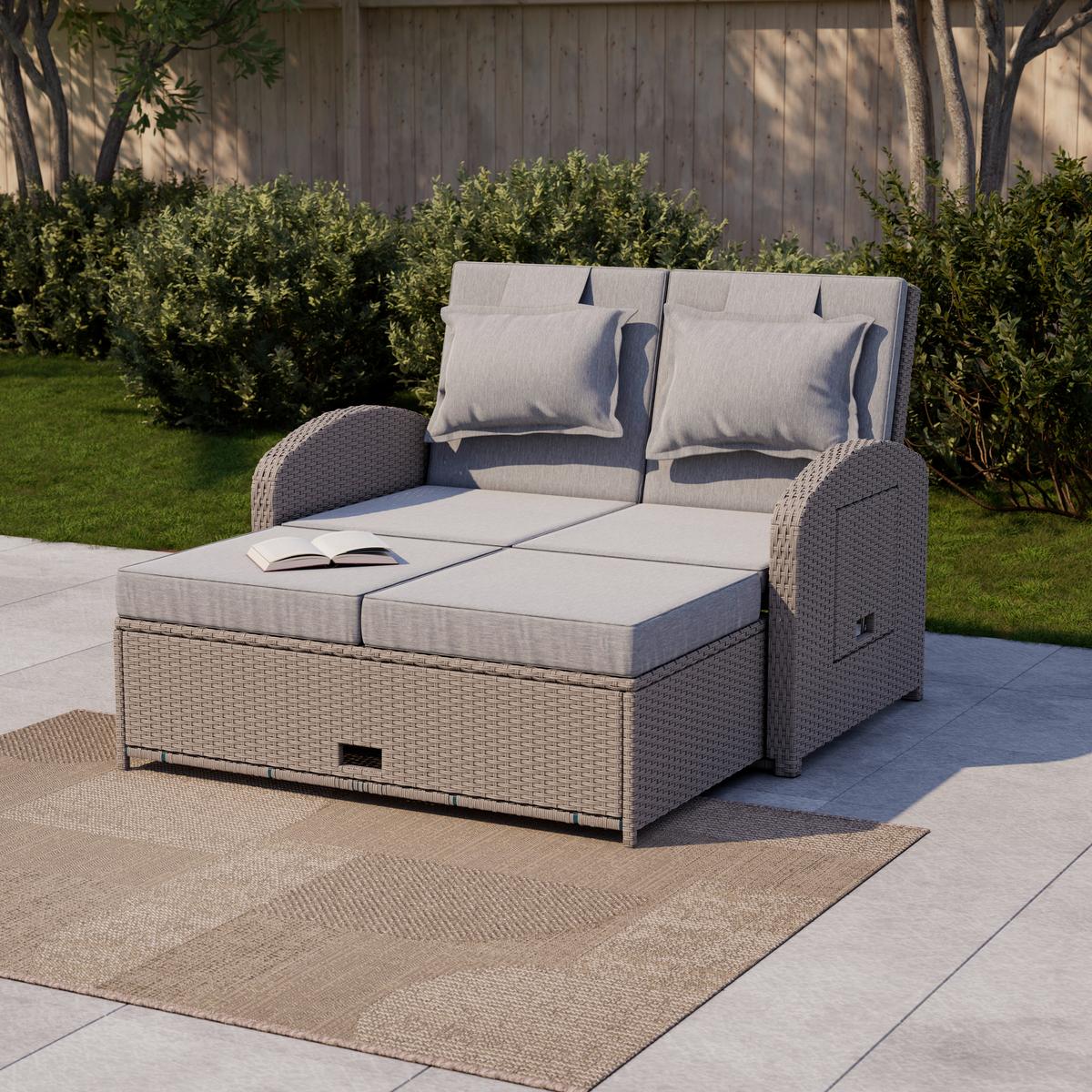 SOFA TARASOWA HAVANNA - szary, Modern, tworzywo sztuczne/metal (126/110/95/30,5/82/64cm) - Ambia Garden