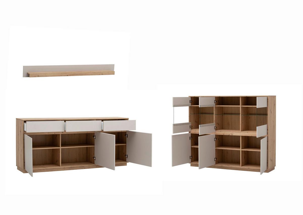WOHNWAND SONORA - Kaschmir/Eiche Artisan, Design, Glas/Holzwerkstoff - MID.YOU