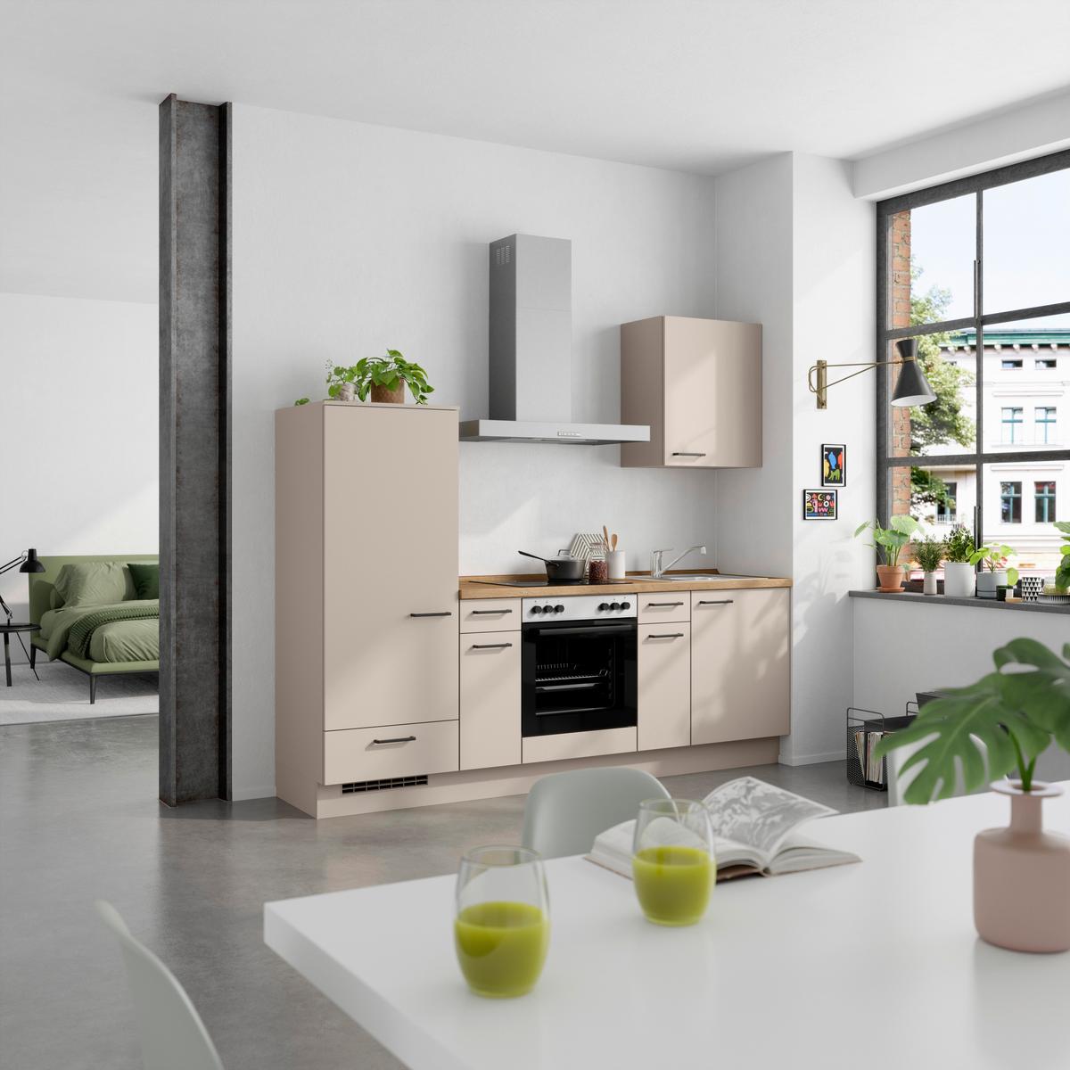 Küchenblock Easytouch Low m. Geräten Sandfarben - Sandfarben/Eichefarben, MODERN, Holzwerkstoff/Metall (240cm) - Nobilia