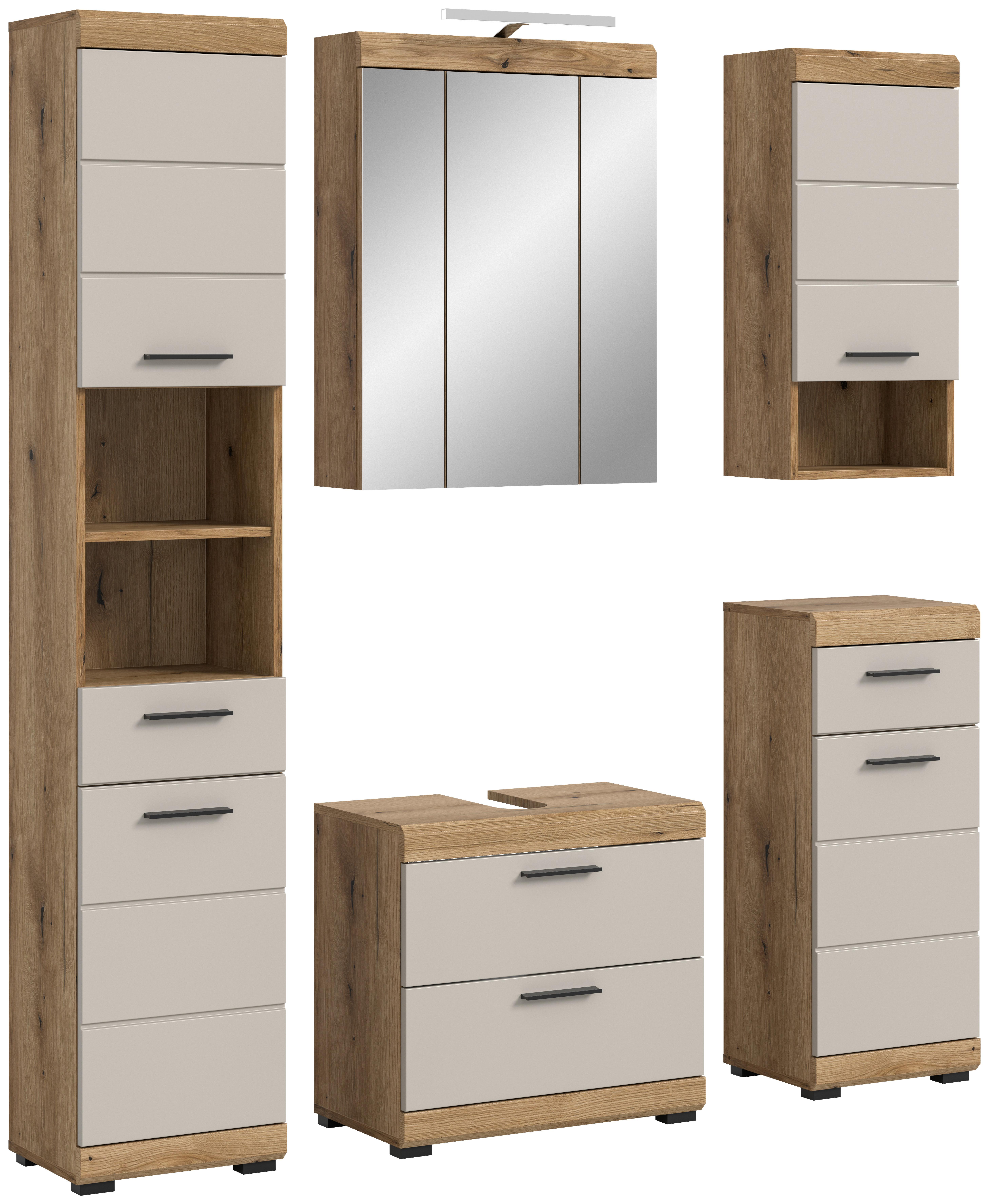 Badezimmer Scout 5-tlg. mit LED ca. 134 cm Kaschmir - Kaschmir/Schwarz, MODERN, Glas/Holzwerkstoff (134cm) - MID.YOU