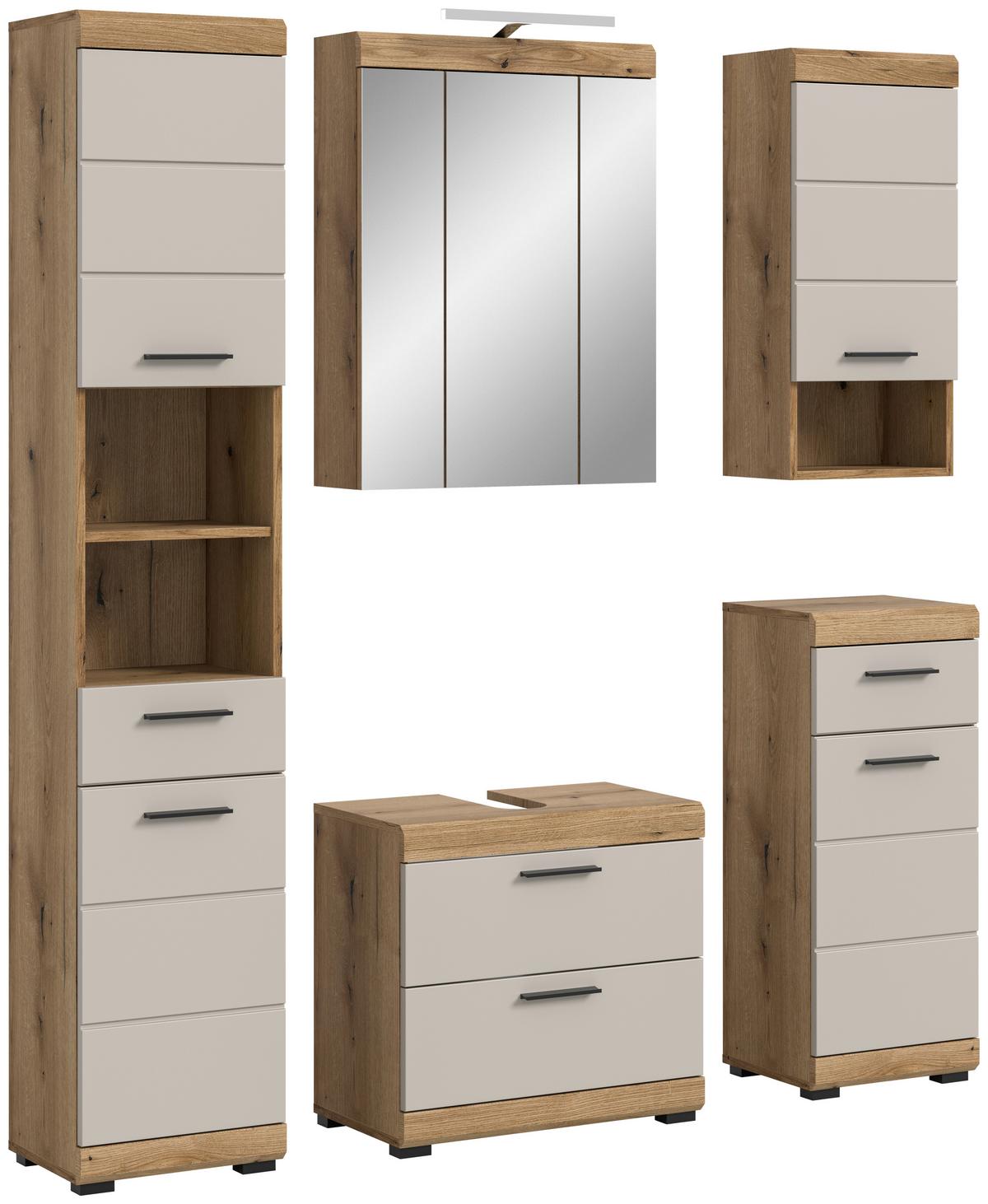 Badezimmer Scout 5-tlg. mit LED ca. 134 cm Kaschmir - Kaschmir/Schwarz, MODERN, Glas/Holzwerkstoff (134cm) - MID.YOU