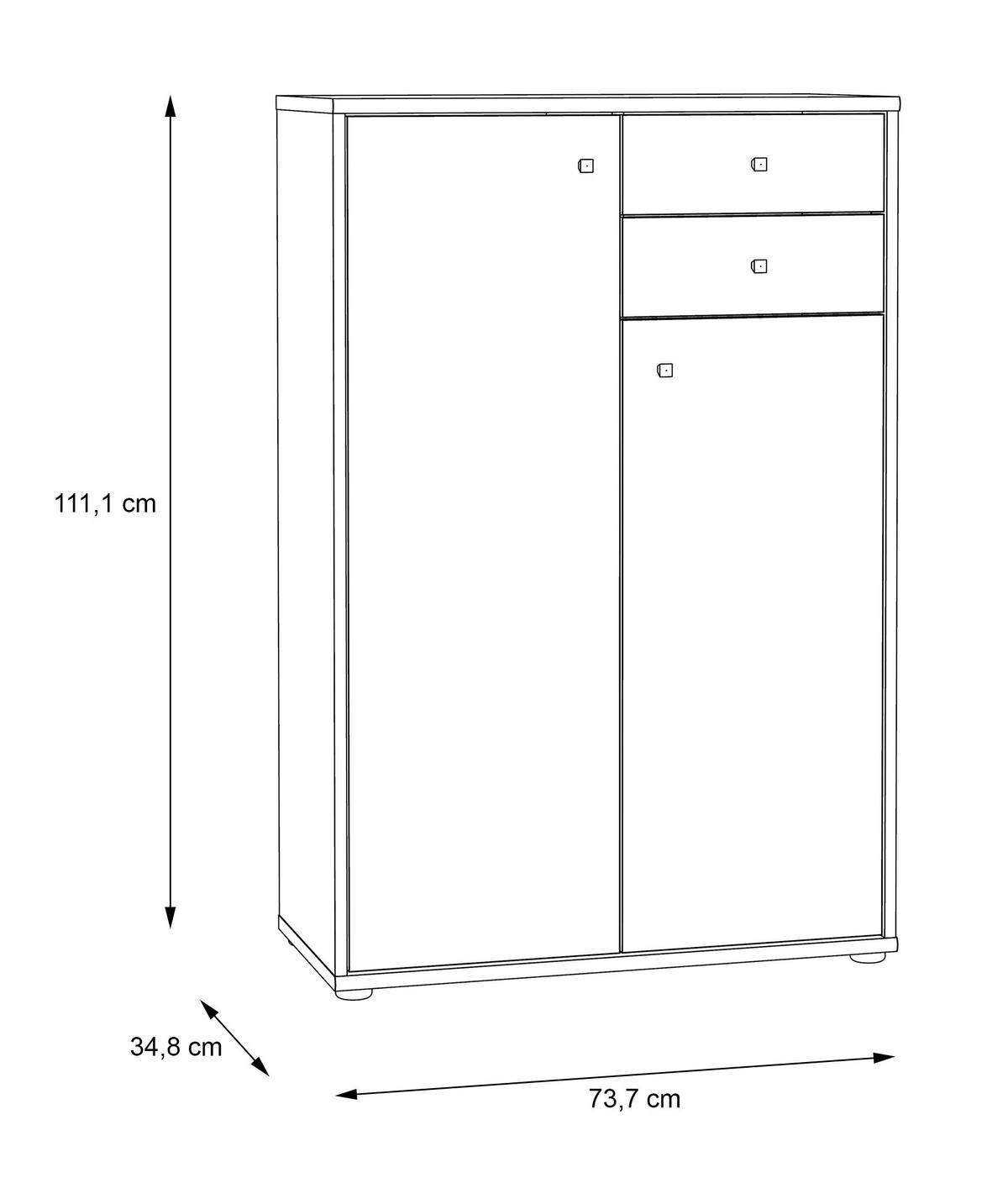 Komoda Tempra 2, Bela - bela/barve aluminija, Design, leseni material (73,7/111,1/34,8cm)