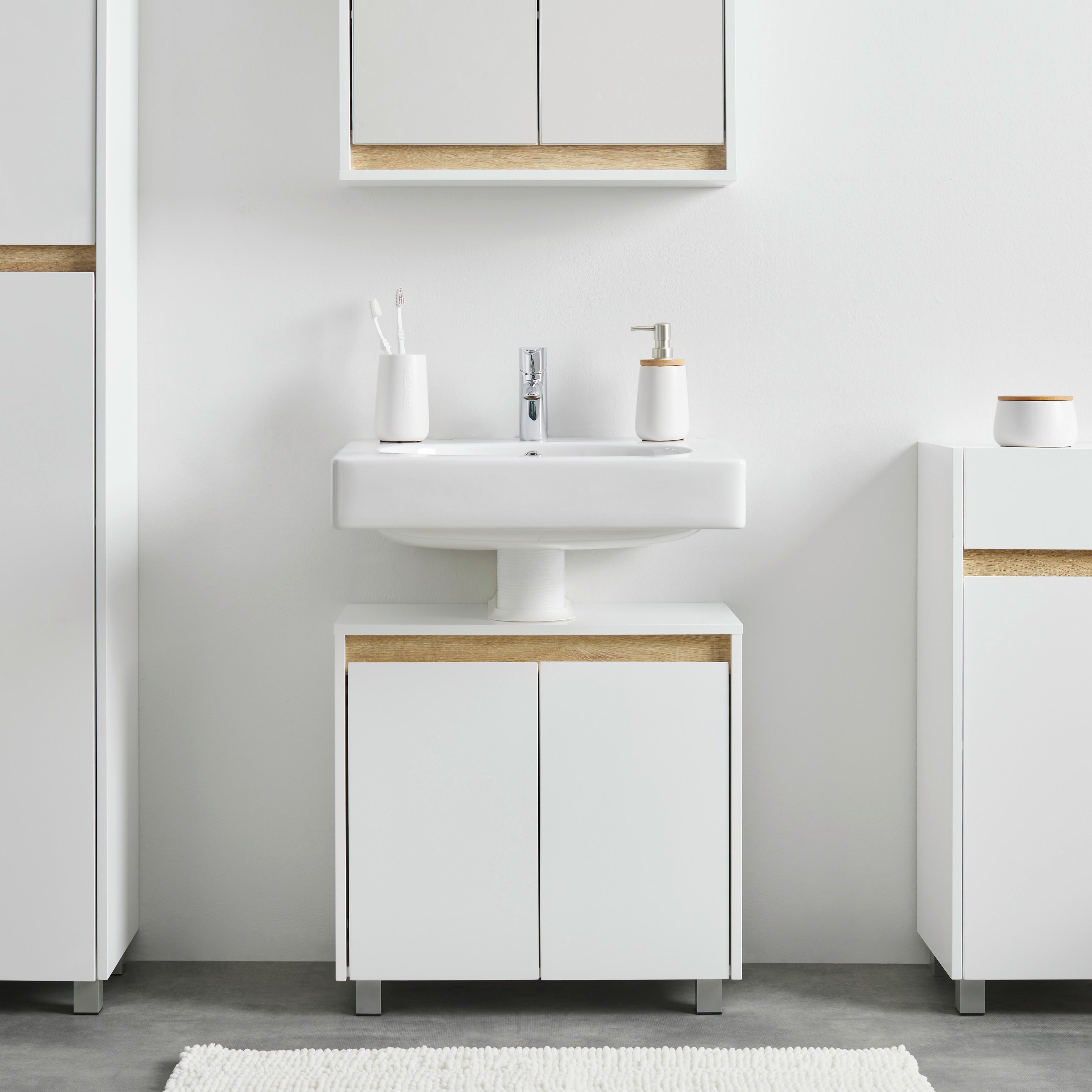 Waschbeckenunterschrank Massimo Weiß ca. 60x59x30 cm - Silberfarben/Weiß, MODERN, Kunststoff (60/59/30cm) - Bessagi Home