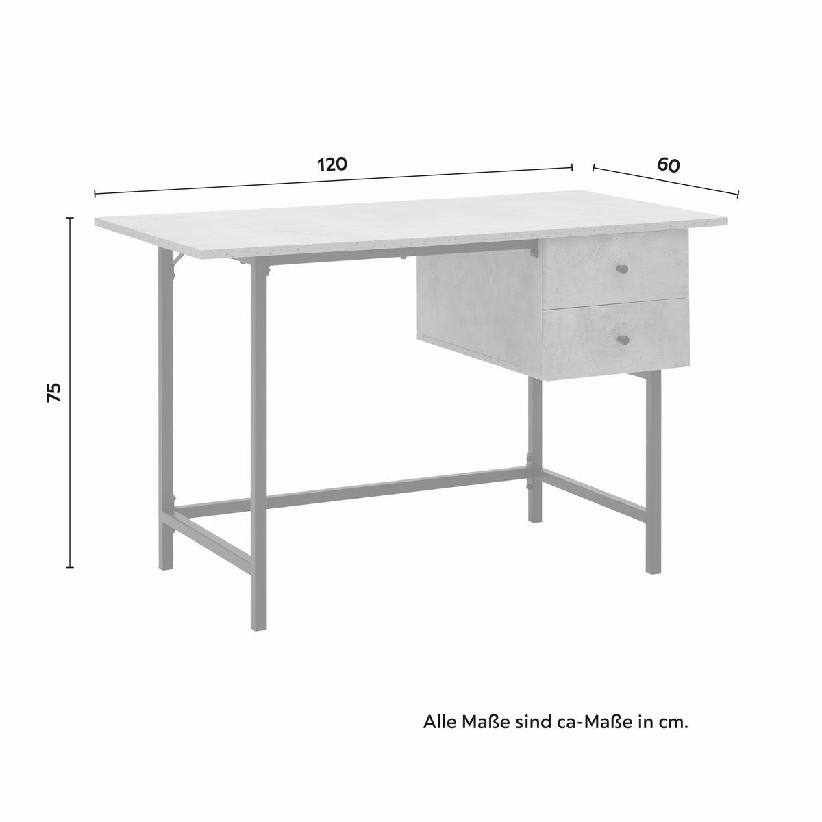 Schreibtisch Donetta Grau MDF ca. 120x60 cm - Schwarz/Grau, MODERN, Kunststoff/Metall (120/60/75cm) - Bessagi Home