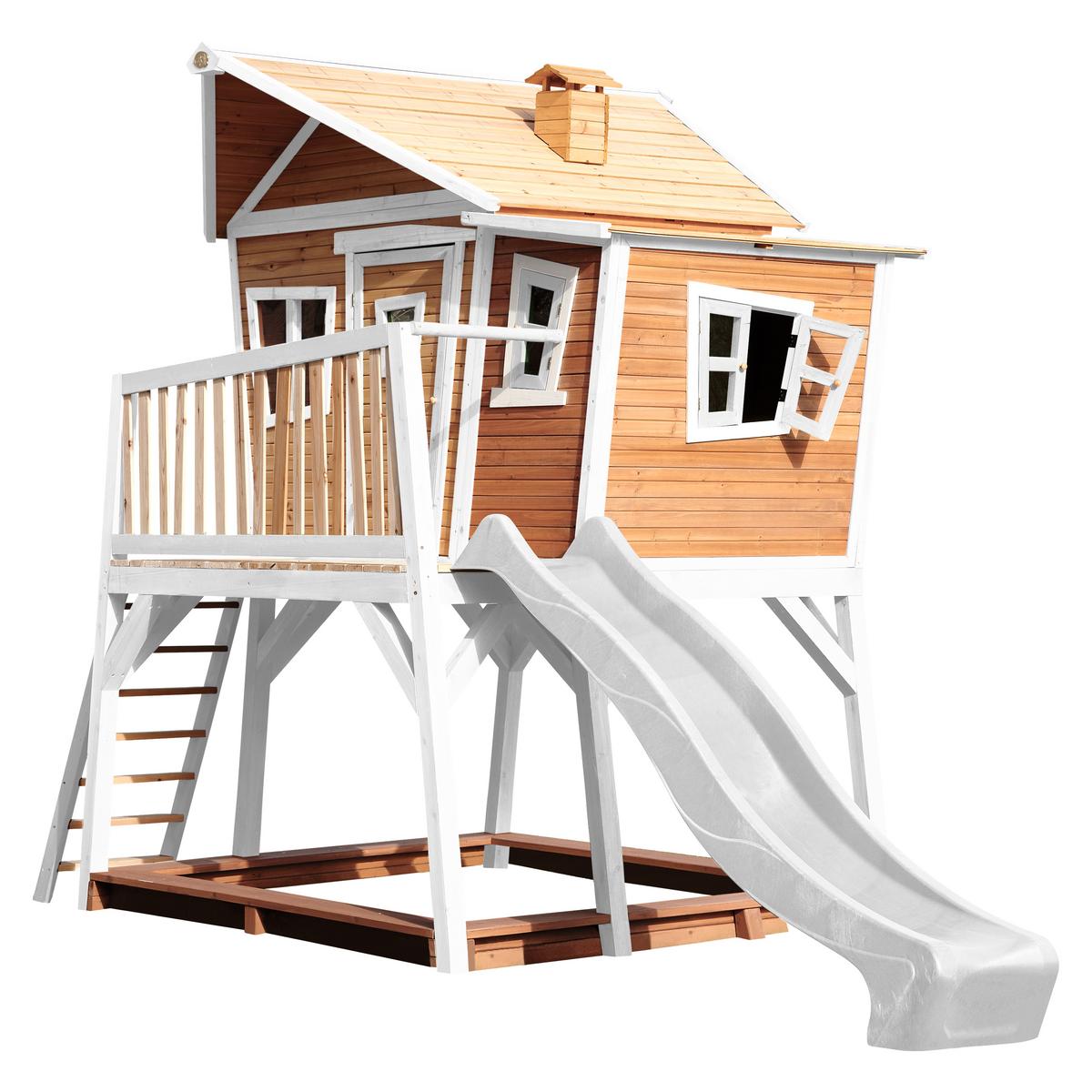 Spielhaus Axi Max aus Zedernholz massiv - Weiß/Braun, Basics, Holz/Kunststoff (432/288/193cm) - Ambia Garden
