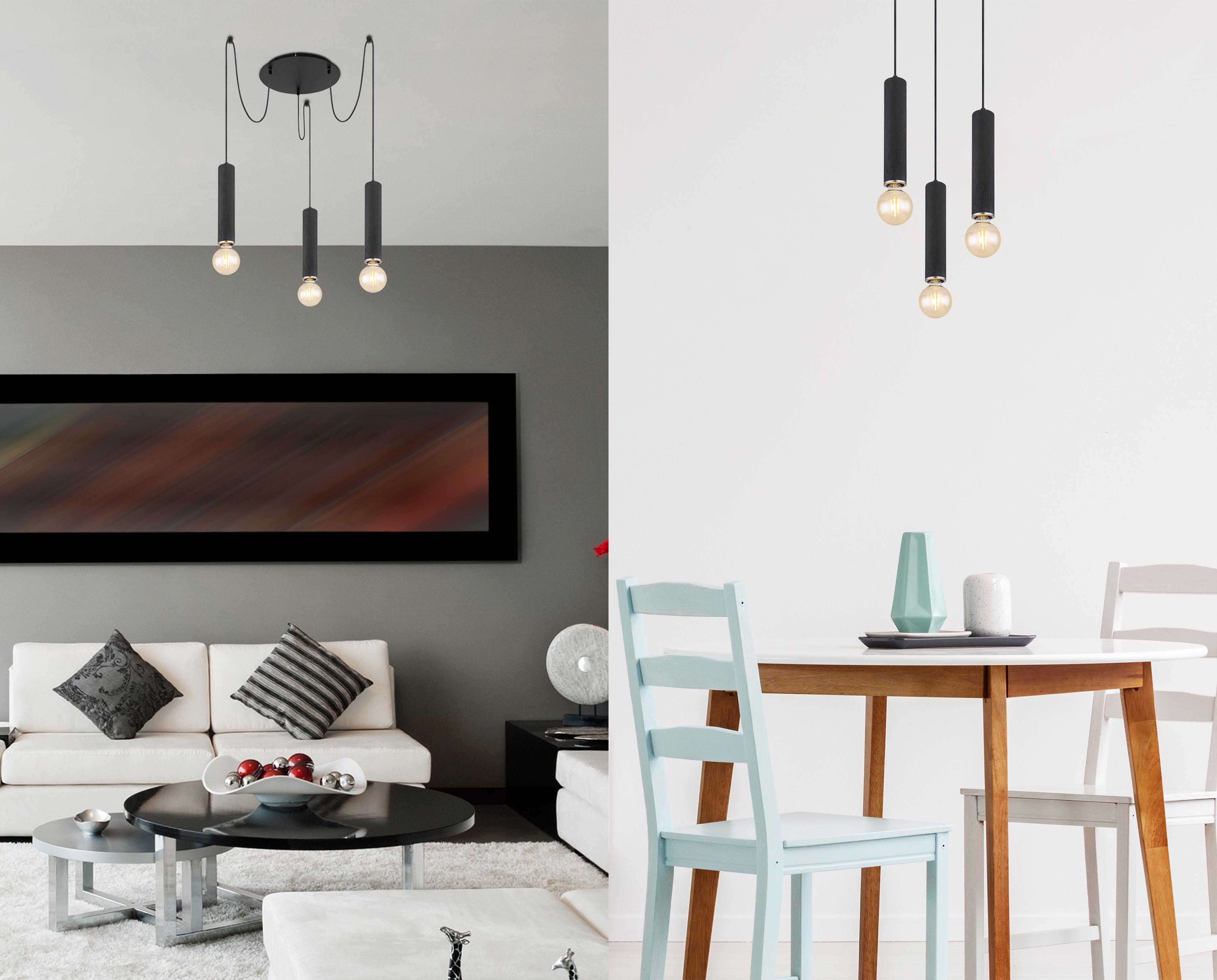 Hängeleuchte Marion in Schwarz max. 60 Watt - Schwarz/Nickelfarben, Basics, Holz/Metall (35/160cm) - Globo