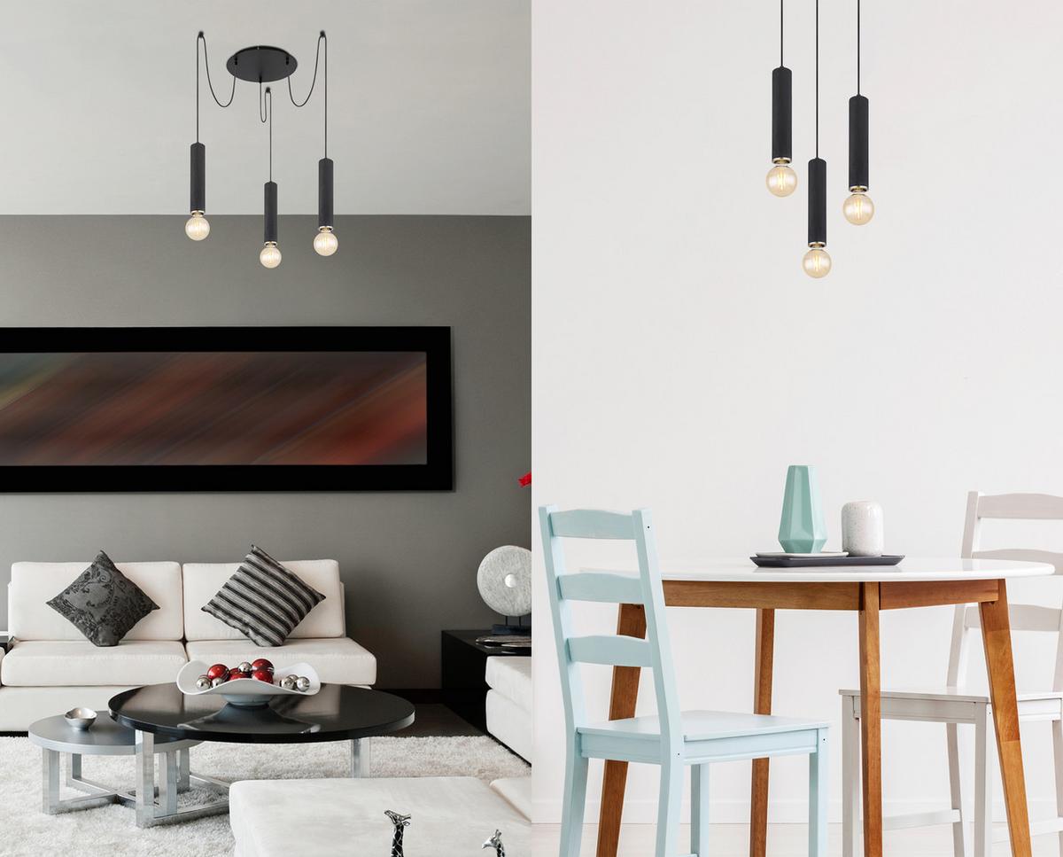 Hängeleuchte Marion in Schwarz max. 60 Watt - Schwarz/Nickelfarben, Basics, Holz/Metall (35/160cm) - Globo
