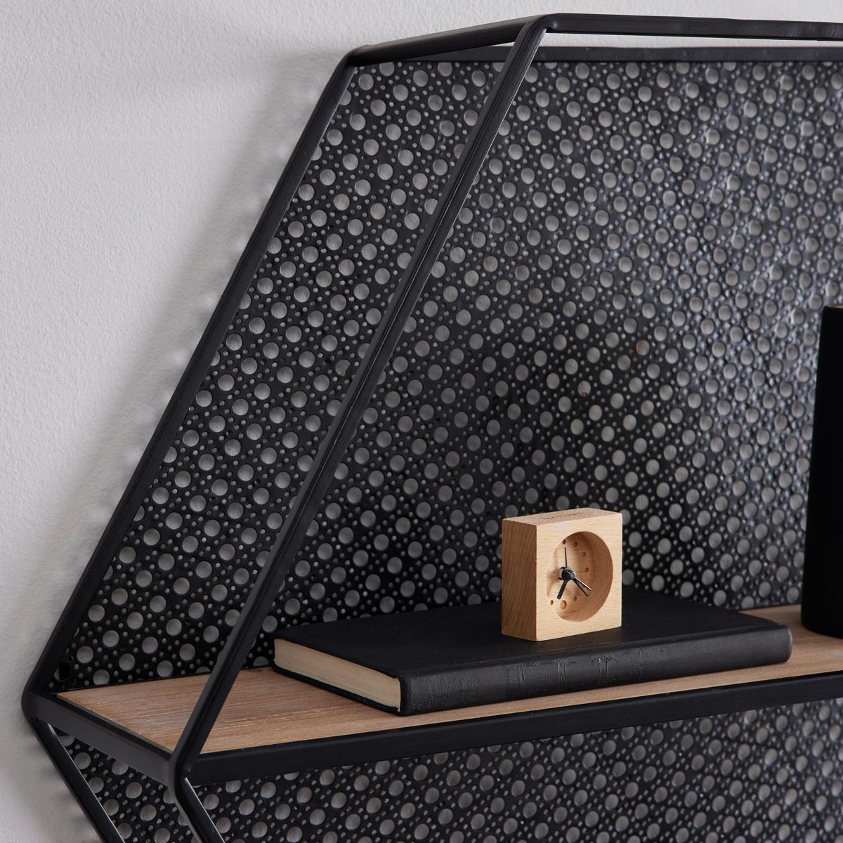 Wandregal Lelia Natur/Schwarz Echtholz/MDF - Schwarz/Naturfarben, MODERN, Holz/Metall (60/53/16cm) - Bessagi Home