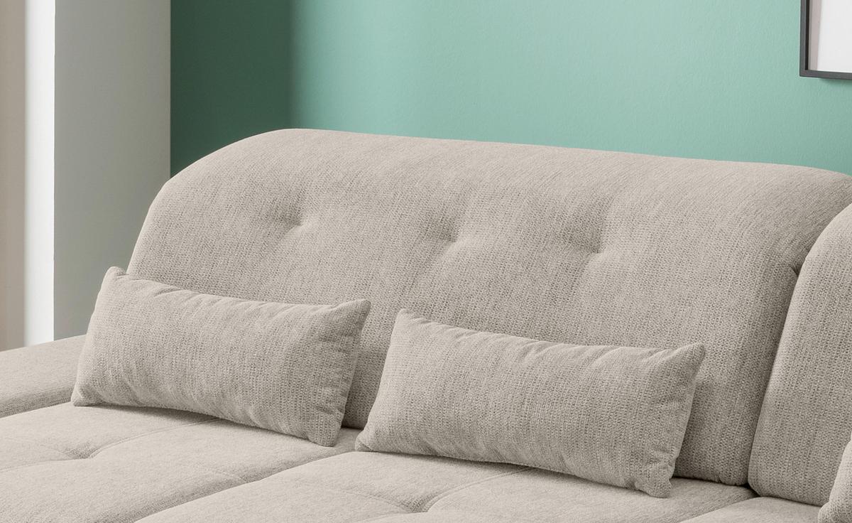 Ecksofa Dalida Beige Chenille m. Bettkasten - Chromfarben/Beige, Design, Textil/Metall (280/254cm) - Livetastic