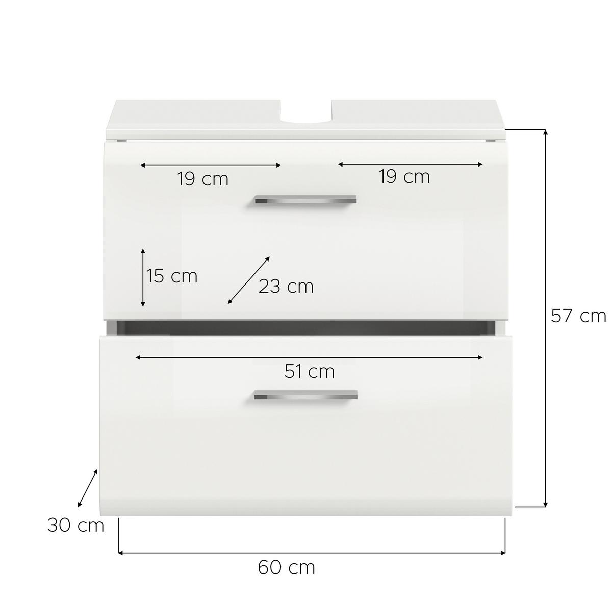 Waschbeckenunterschrank Ice Weiß/Weiß Hochglanz - Weiß Hochglanz/Silberfarben, Trend, Holzwerkstoff/Kunststoff (60/58/30cm) - MID.YOU