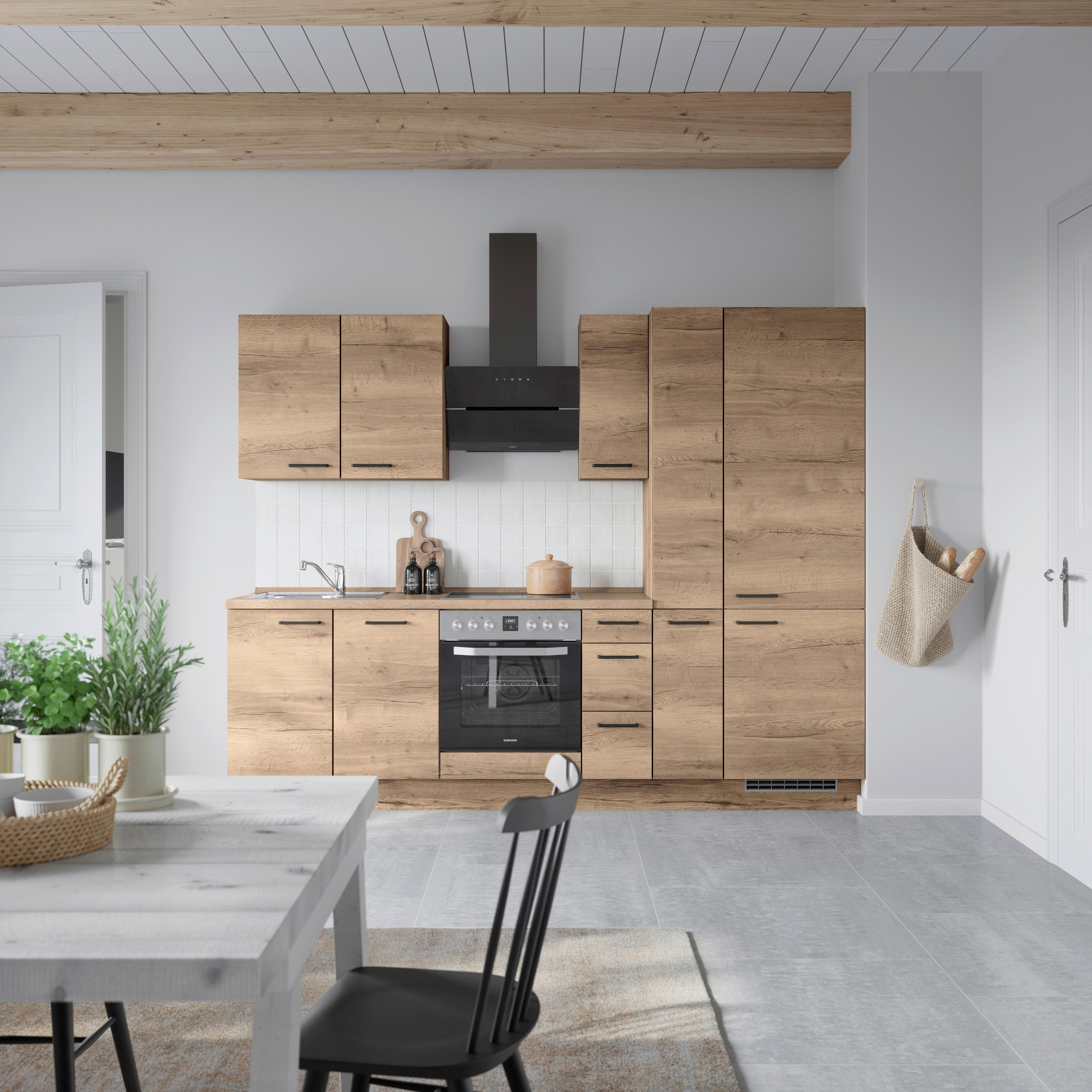 Küchenblock Structura High m. Geräten Eiche dunkel - Eiche dunkel/Schwarz, MODERN, Holzwerkstoff/Metall (270cm) - Nobilia