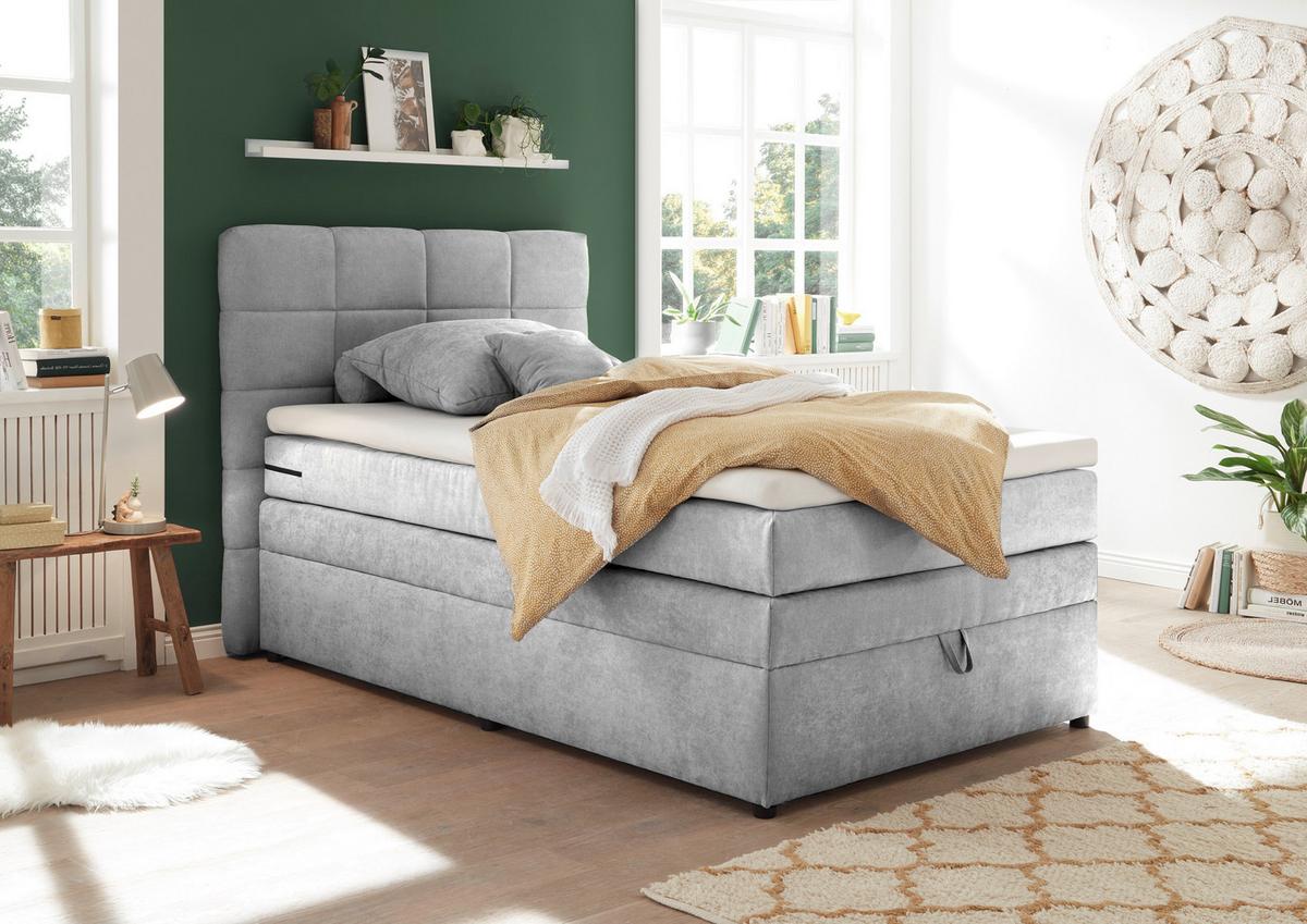 Boxspringbett Tacoma 3 inkl. Topper ca. 120x200 cm Silberf. - Silberfarben, KONVENTIONELL, Kunststoff (120/200cm) - MID.YOU