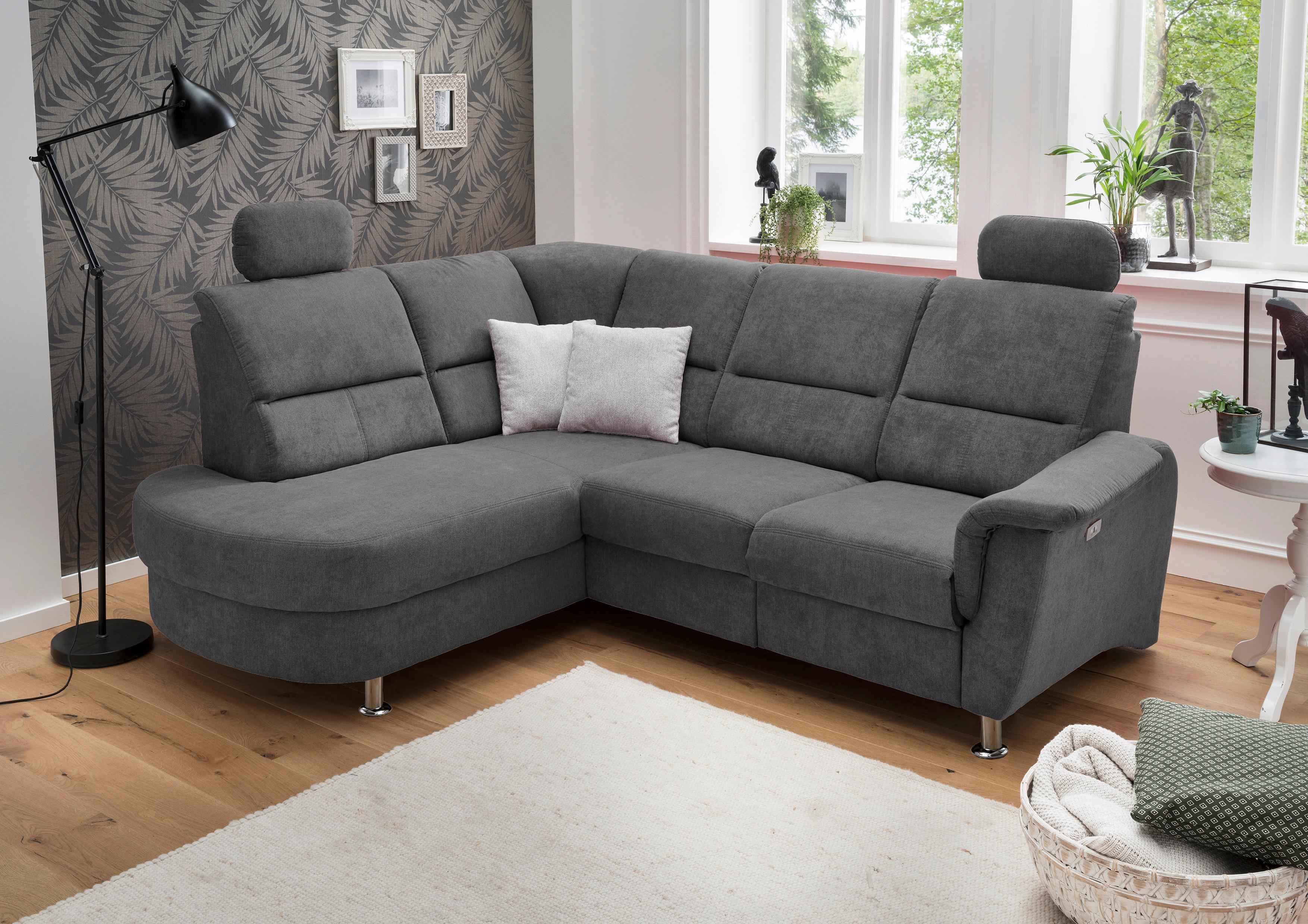 Wohnlandschaft Parole Anthrazit Mikrofaser - Chromfarben/Anthrazit, KONVENTIONELL, Textil/Metall (231/45/55cm) - Livetastic