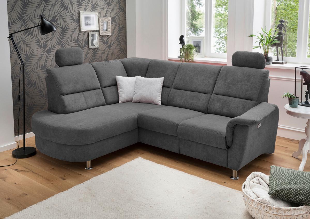 Wohnlandschaft Parole Anthrazit Mikrofaser - Chromfarben/Anthrazit, KONVENTIONELL, Textil/Metall (231/45/55cm) - Livetastic
