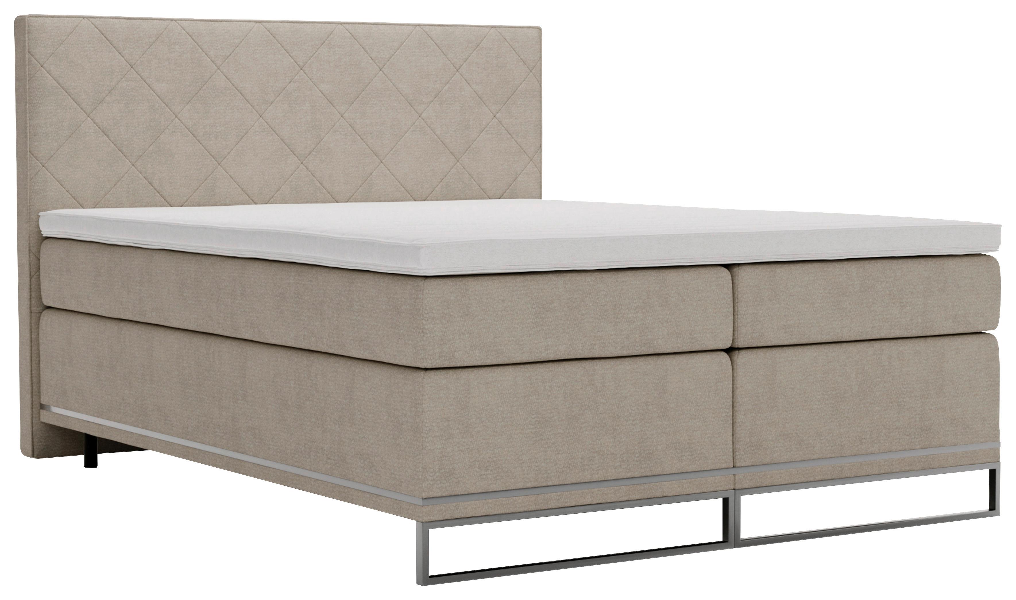 Boxspringbett Cromo Beige ca. 160x200cm - Beige/Silberfarben, Konventionell, Textil/Metall (160/200cm) - Premium Living