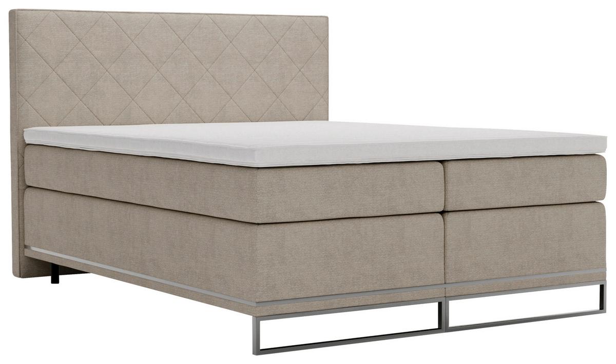 Boxspringbett Cromo Beige ca. 200x200cm - Beige/Silberfarben, Konventionell, Textil/Metall (200/200cm) - Premium Living