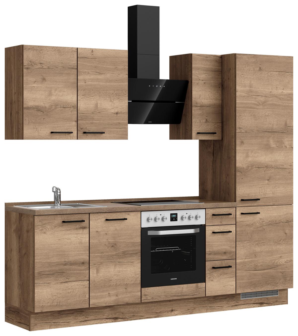 Küchenblock Structura High m. Geräten Eiche dunkel - Eiche dunkel/Schwarz, MODERN, Holzwerkstoff/Metall (240cm) - Nobilia