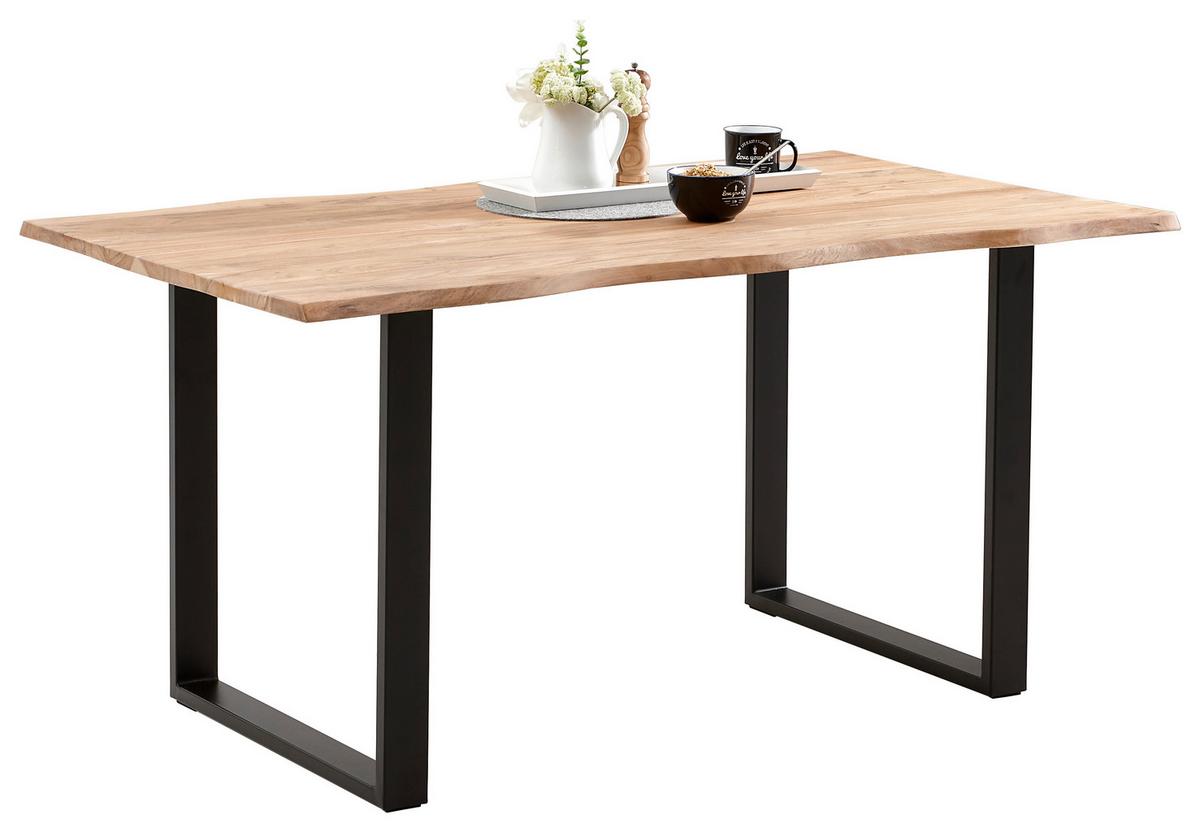 Esstisch Holz, massiv "Runner" ca 160x90 cm, aus Akazie - Schwarz/Akaziefarben, Natur, Holz/Metall (160/90/76cm) - MID.YOU