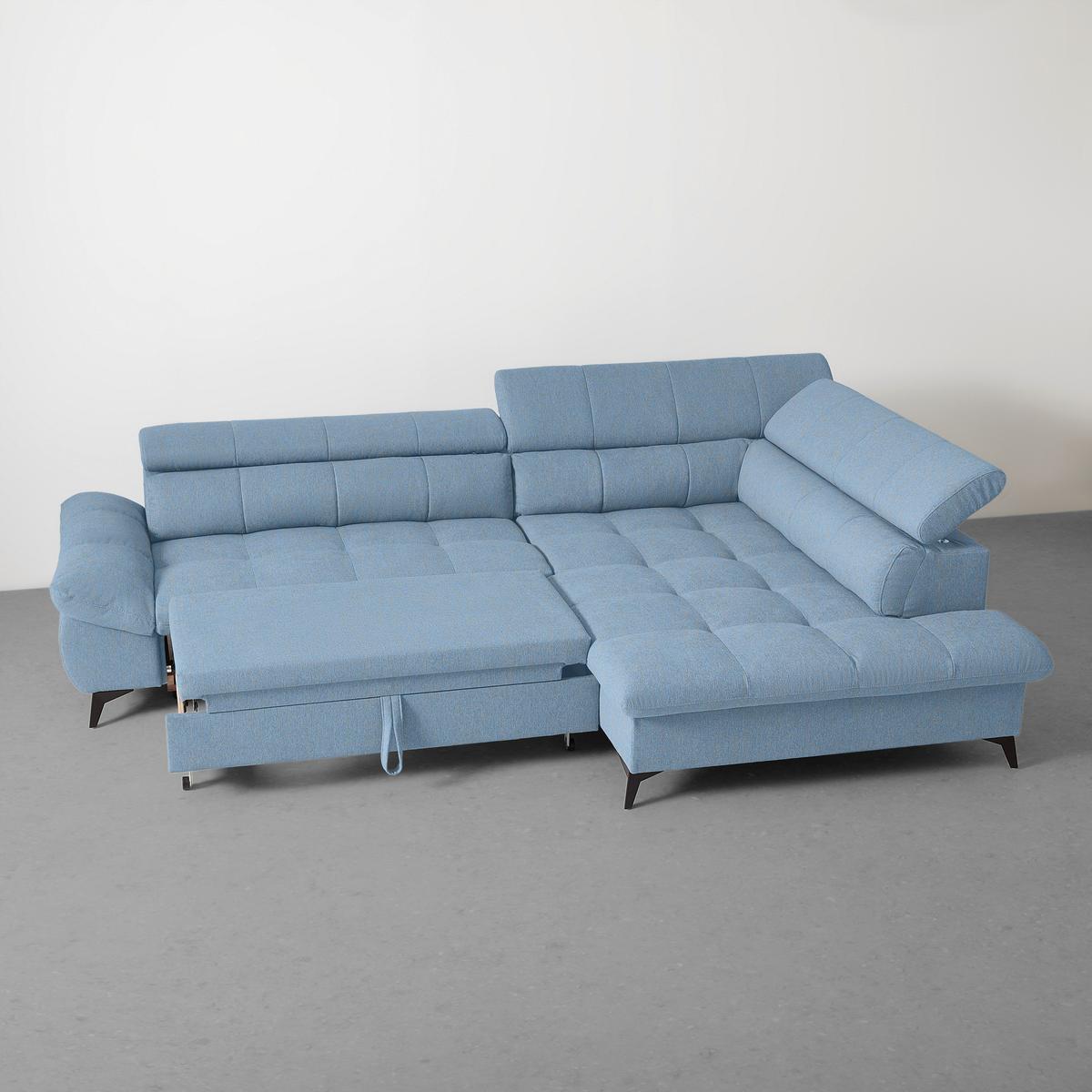 Wohnlandschaft Alberto Hellblau - Schwarz/Hellblau, MODERN, Textil/Metall (201/78/296cm) - Mömax