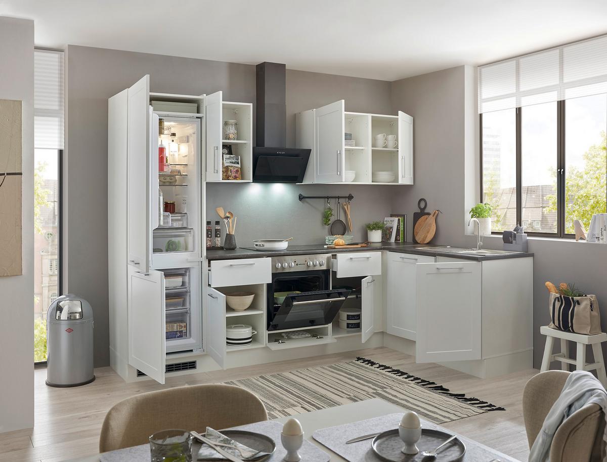 Eckküche Marseille mit Geräten ca. 280x175 cm Weiß - Chromfarben/Anthrazit, Design, Holzwerkstoff/Metall (280/175cm) - P & B