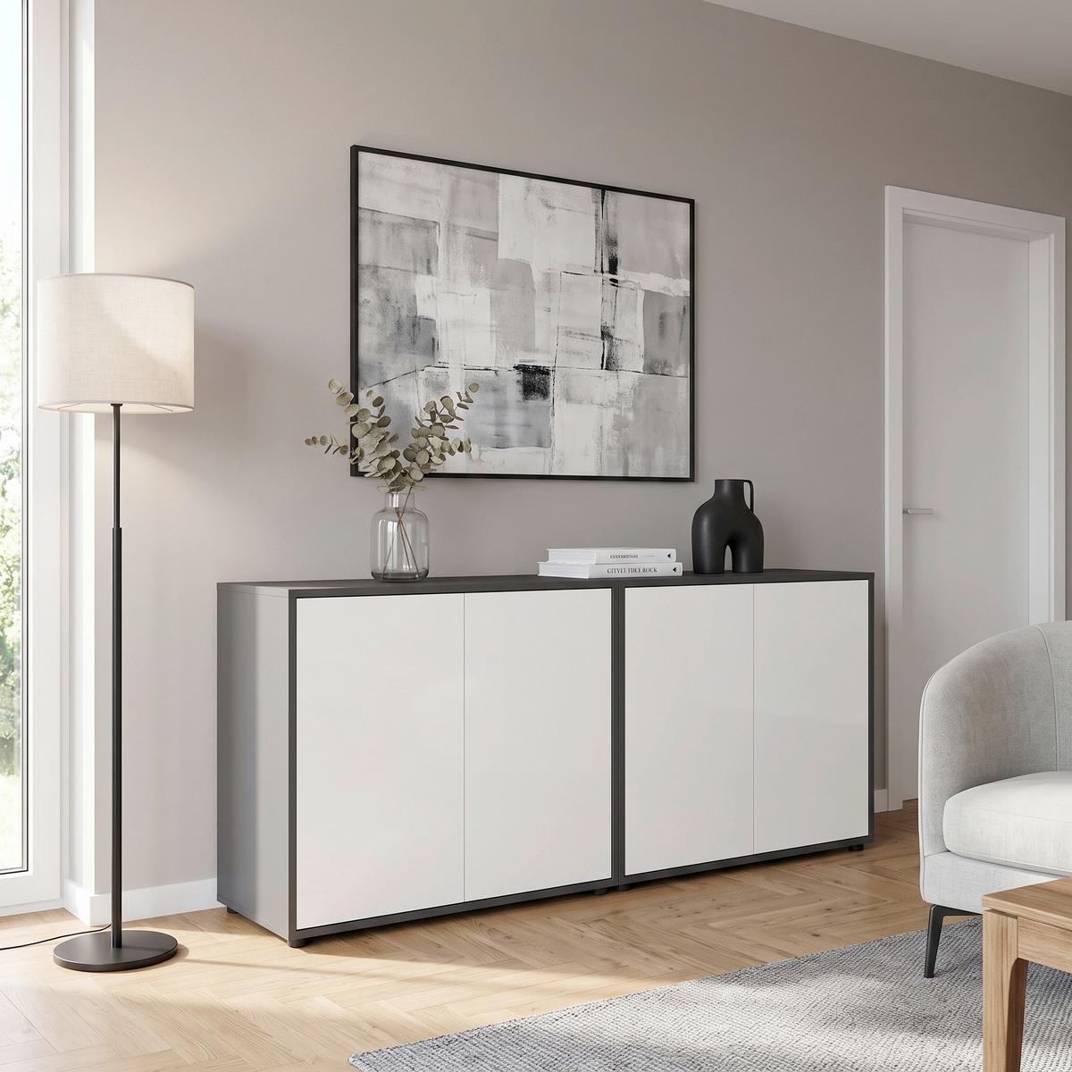 Sideboard Mailand Set 2 Anthrazit/Weiß - Anthrazit/Schwarz, MODERN, Holzwerkstoff/Kunststoff (158/73/33cm) - MID.YOU