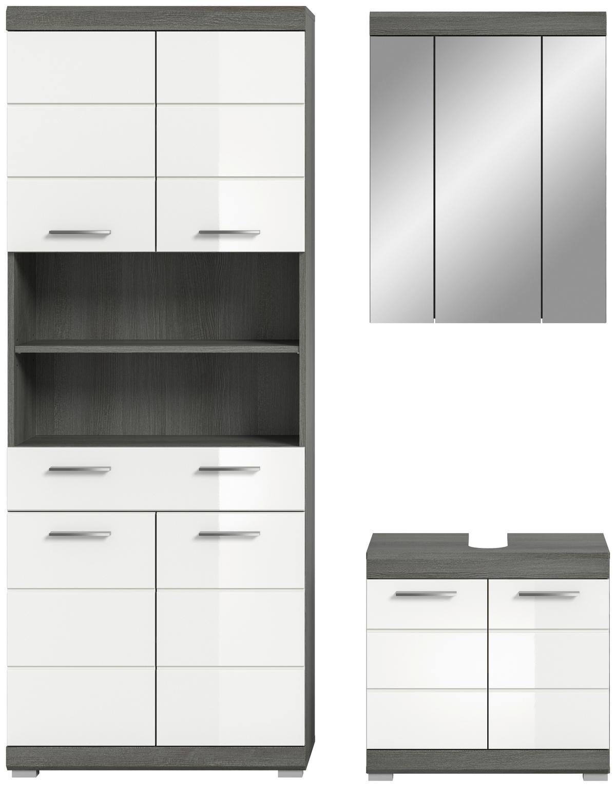 Badezimmer Scout 3-tlg. ca. 134 cm Anthrazit/Weiß - Chromfarben/Weiß Hochglanz, MODERN, Holzwerkstoff/Kunststoff (134cm) - MID.YOU