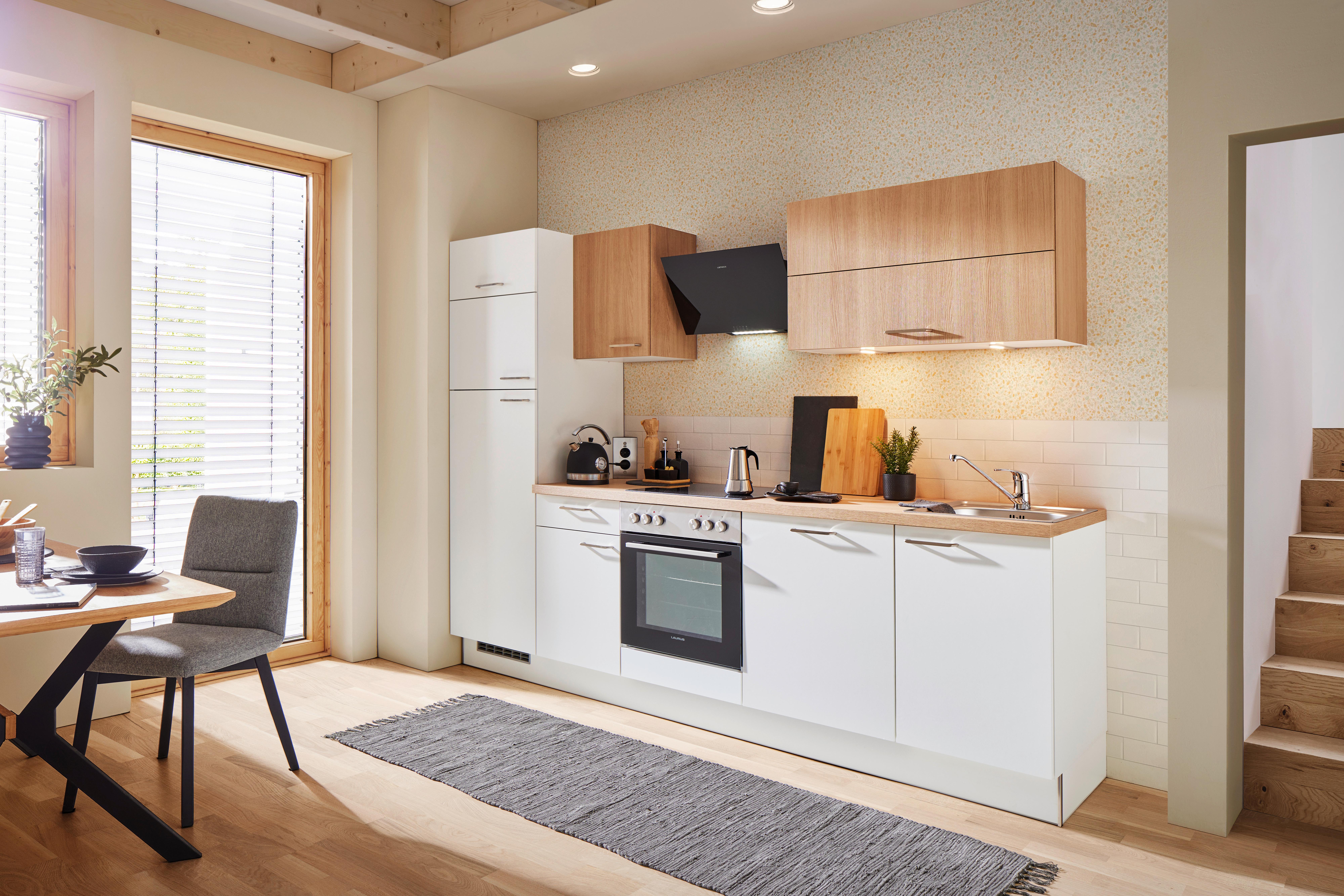 Küchenblock inkl. 5 E-Geräte PN 80/100 in Weiß - Eichefarben/Weiß, MODERN, Holzwerkstoff (280cm) - Pino