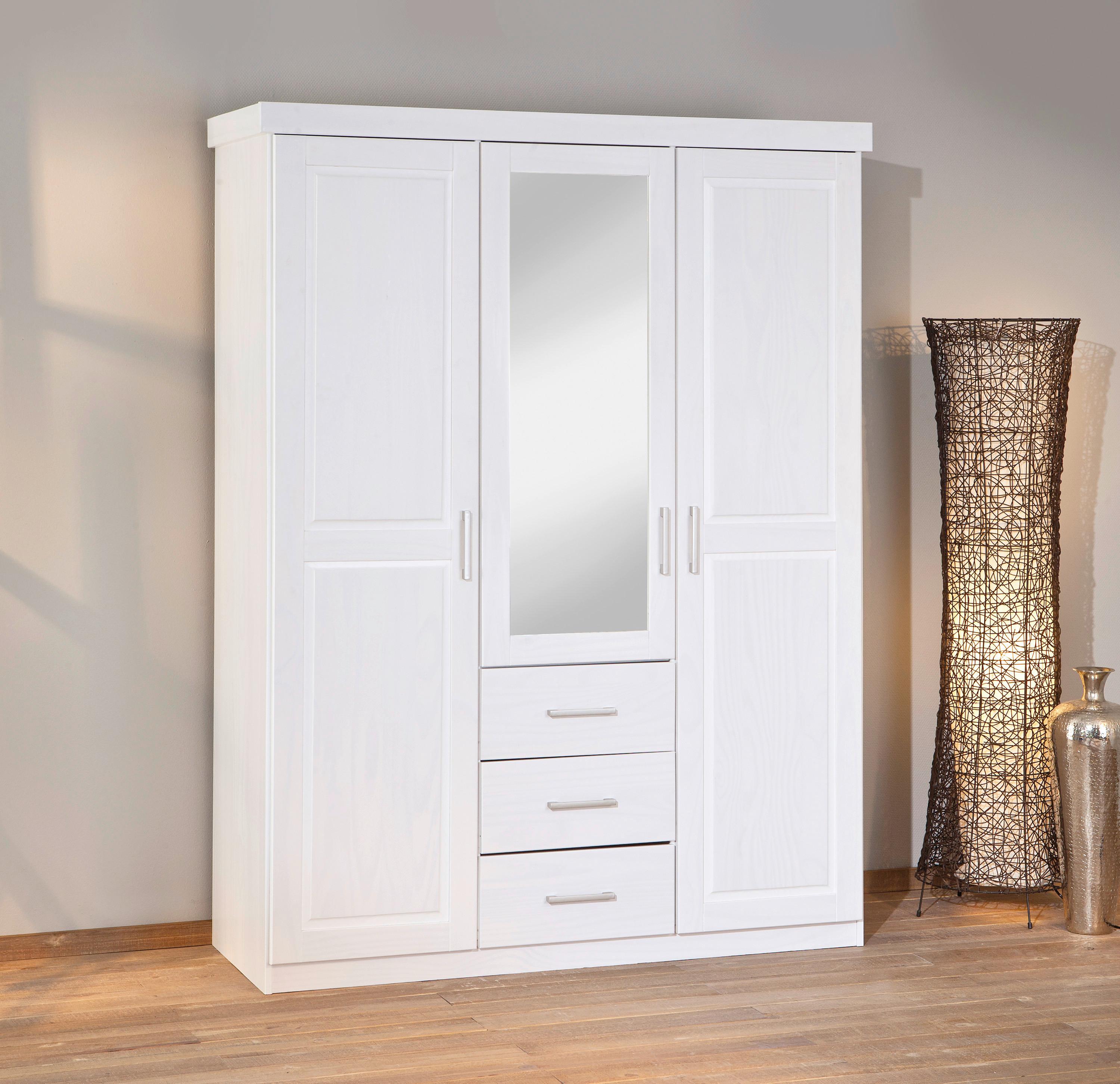 Drehtürenschrank Geraldo ca. 140x190x55 cm Weiß - Silberfarben/Weiß, LIFESTYLE, Holz/Kunststoff (140/190/55cm) - MID.YOU