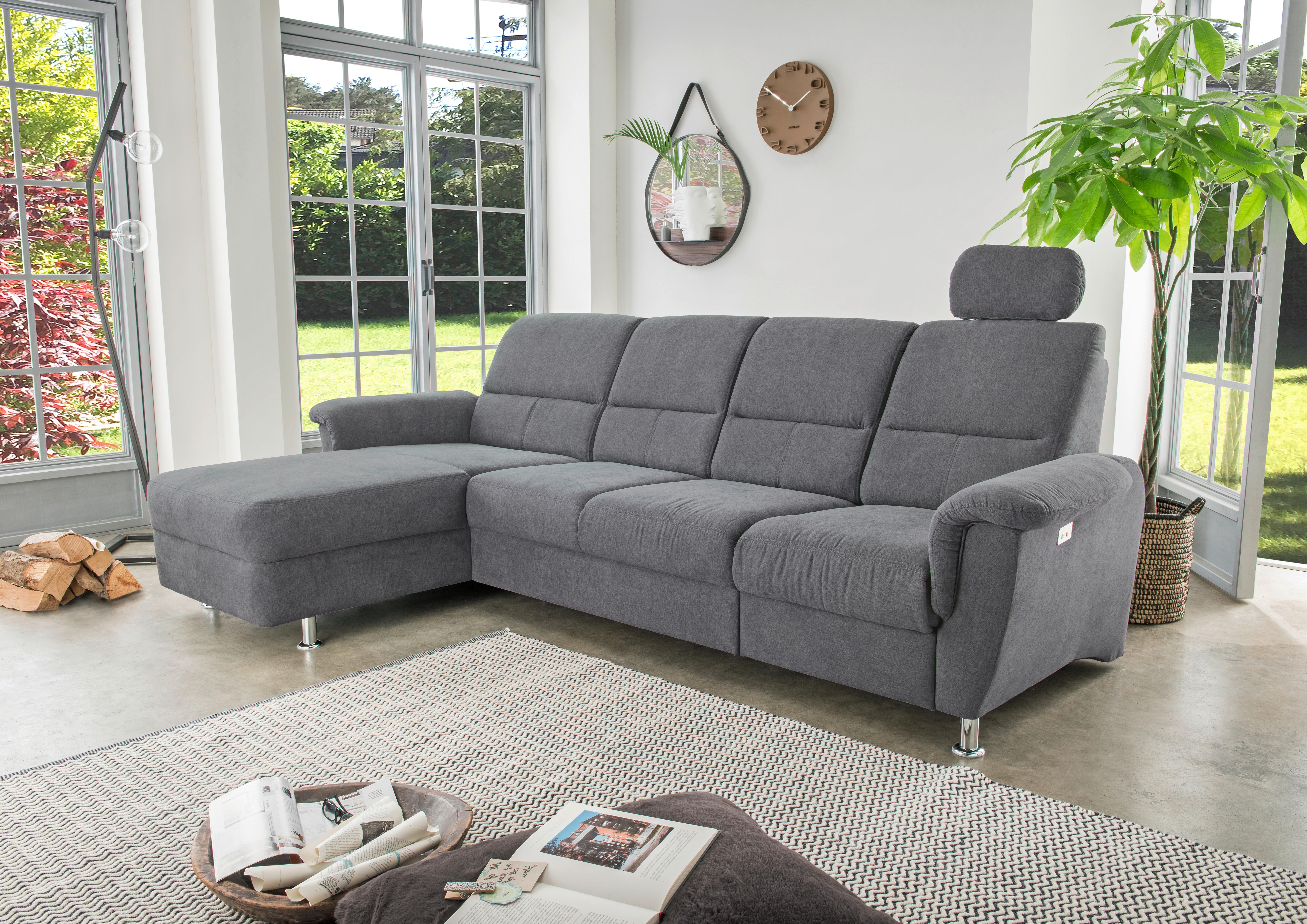 Wohnlandschaft Parole Anthrazit Mikrofaser - Chromfarben/Anthrazit, KONVENTIONELL, Textil/Metall (165/292cm) - Livetastic
