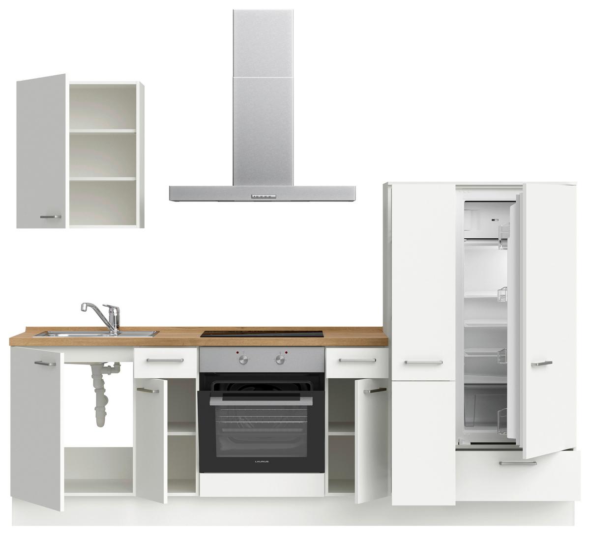 Küchenblock Touch Low m. Geräten Weiß - Edelstahlfarben/Eichefarben, MODERN, Holzwerkstoff/Metall (270cm) - Nobilia