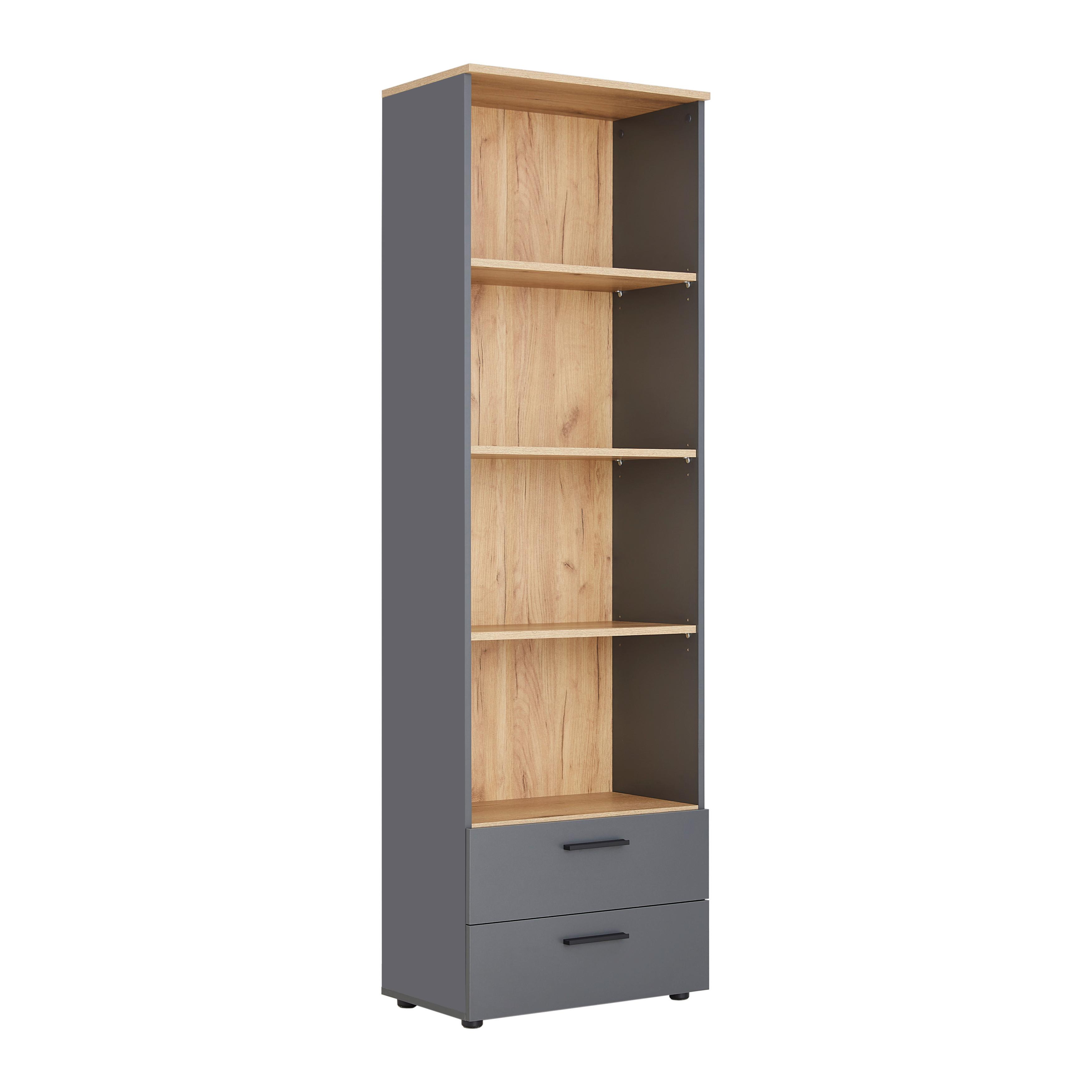 Regal Cadix Anthrazit/Eichefarben - Eichefarben/Anthrazit, Konventionell, Holzwerkstoff/Kunststoff (60/195/36cm) - Mömax
