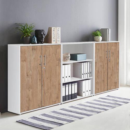 Aktenschrank Office Edition Sw Set 9 Weiß/Eichefarben - Eichefarben/Weiß, MODERN, Holzwerkstoff (253,2/113,6/33cm) - MID.YOU